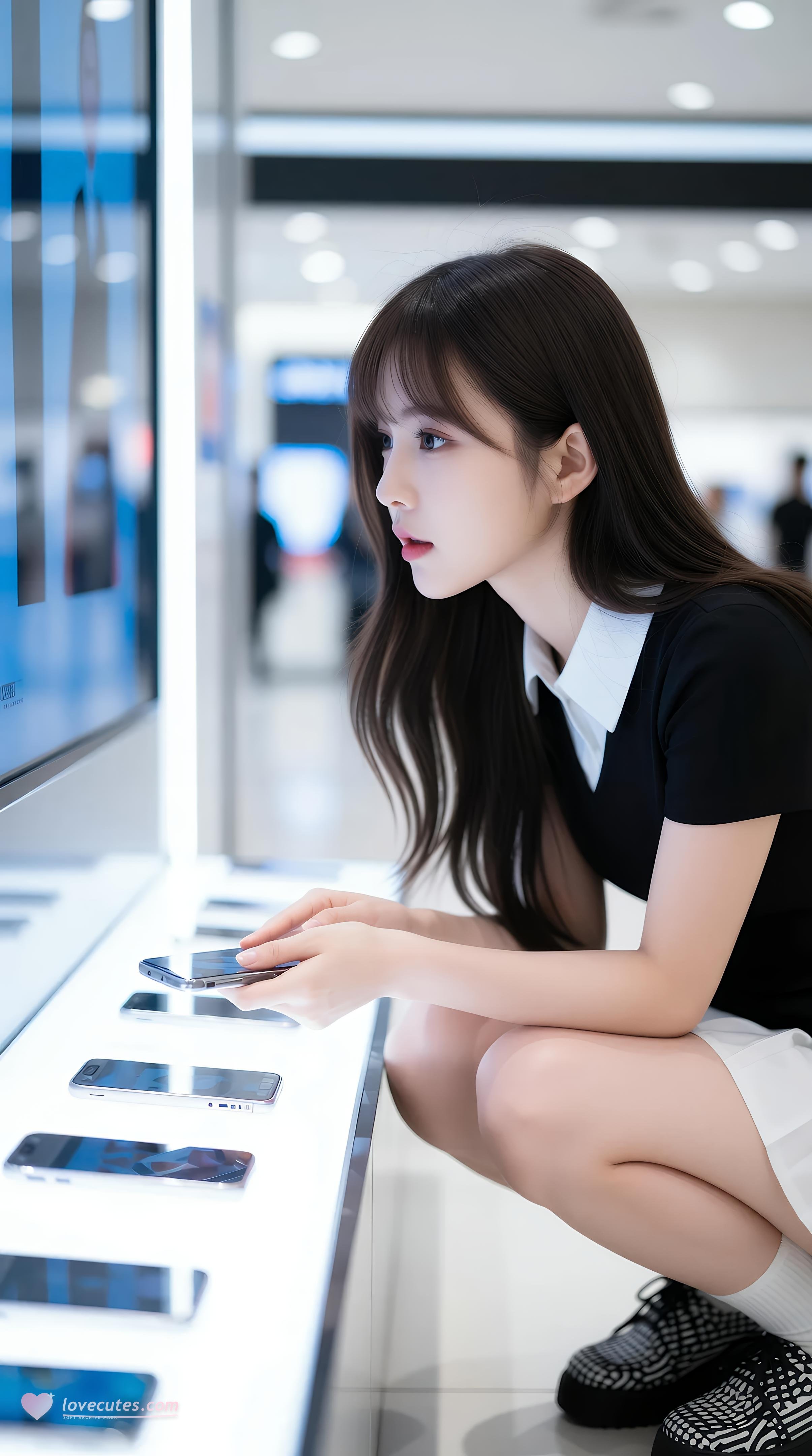 [AI美女] 夏甜ava - 商場短裙少女：黑色上衣白裙清純寫真 68P
