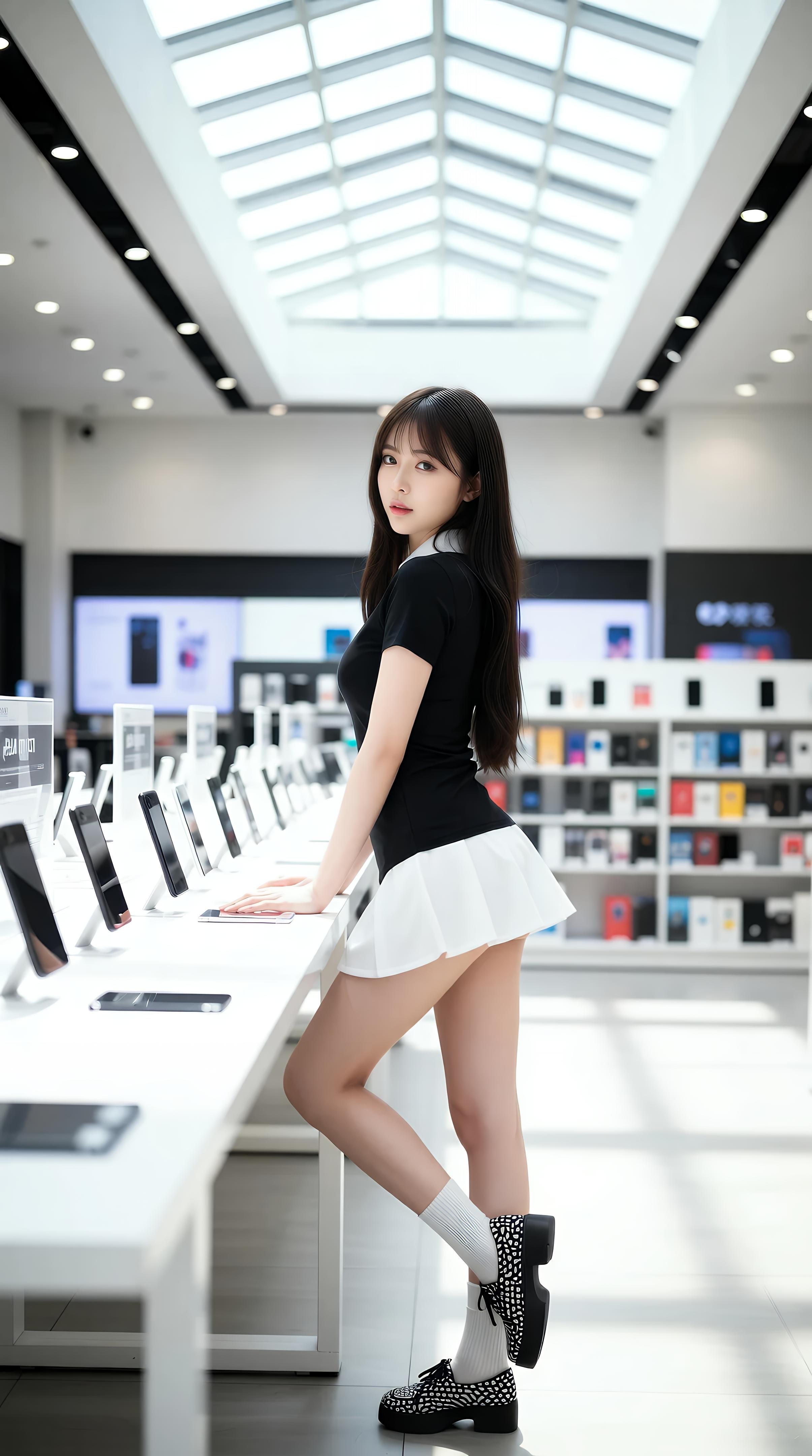 [AI美女] 夏甜ava - 商場短裙少女：黑色上衣白裙清純寫真 68P
