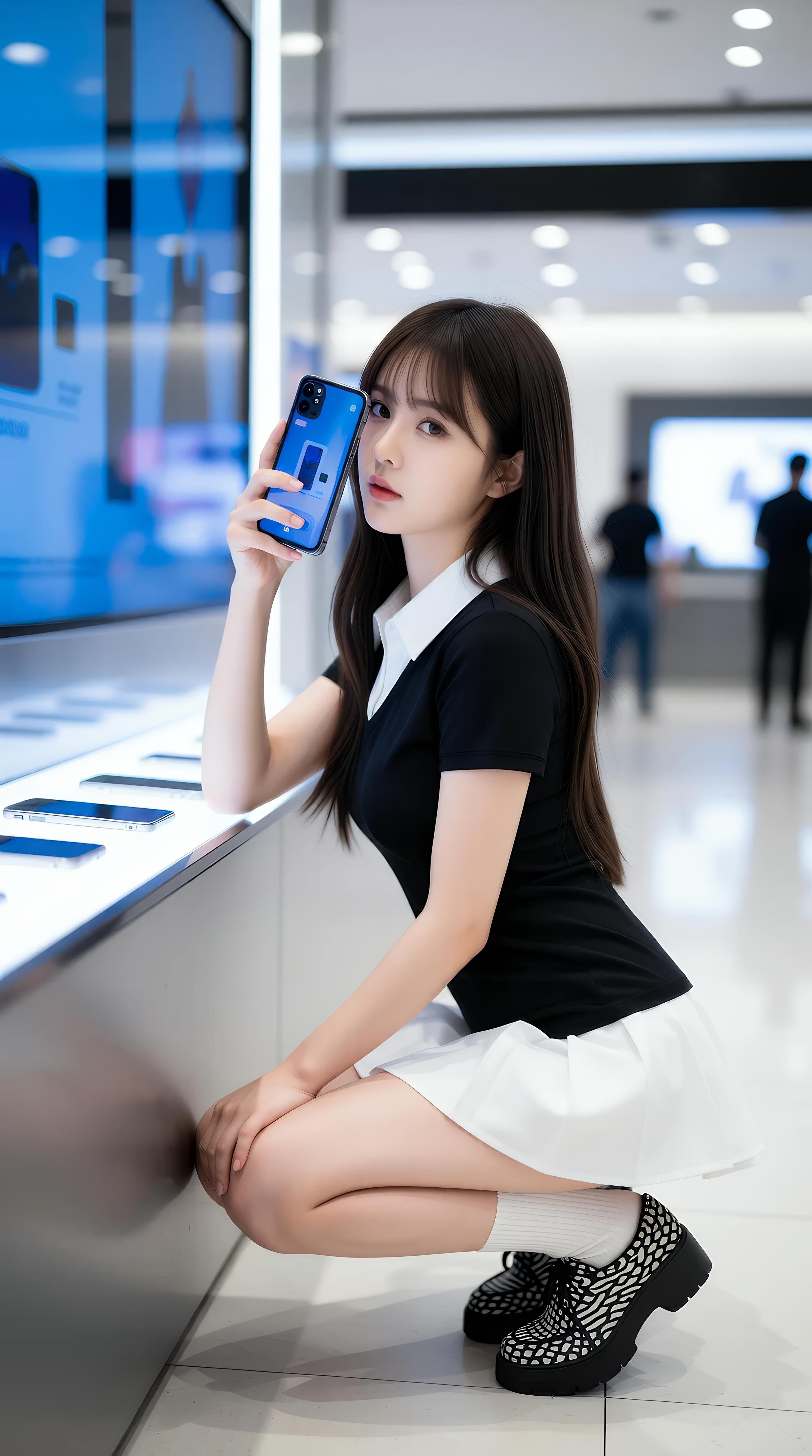 [AI美女] 夏甜ava - 商場短裙少女：黑色上衣白裙清純寫真 68P