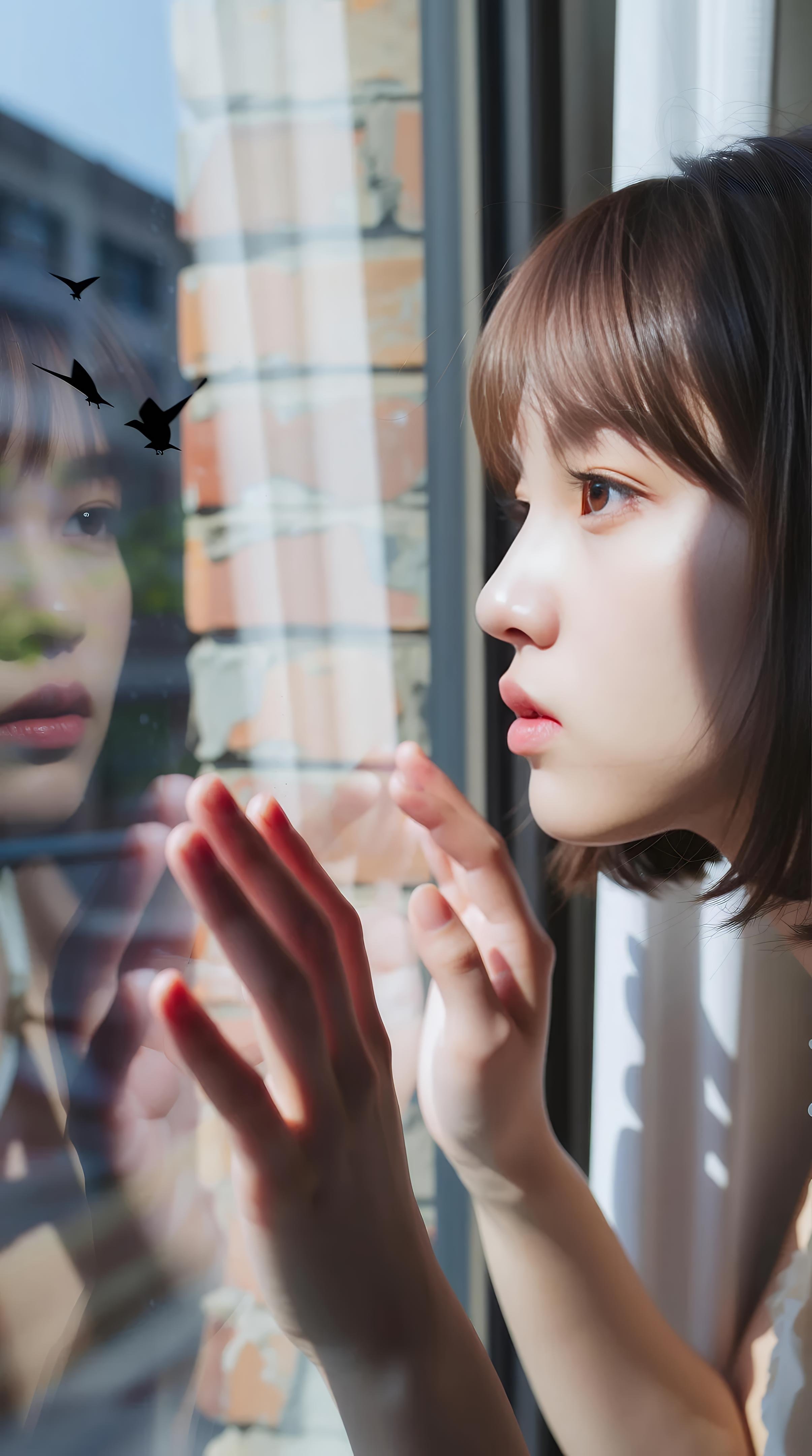 [AI美女] 小喬不喬 - 粉色短裙街巷：戶外陽光清純美腿 97P
