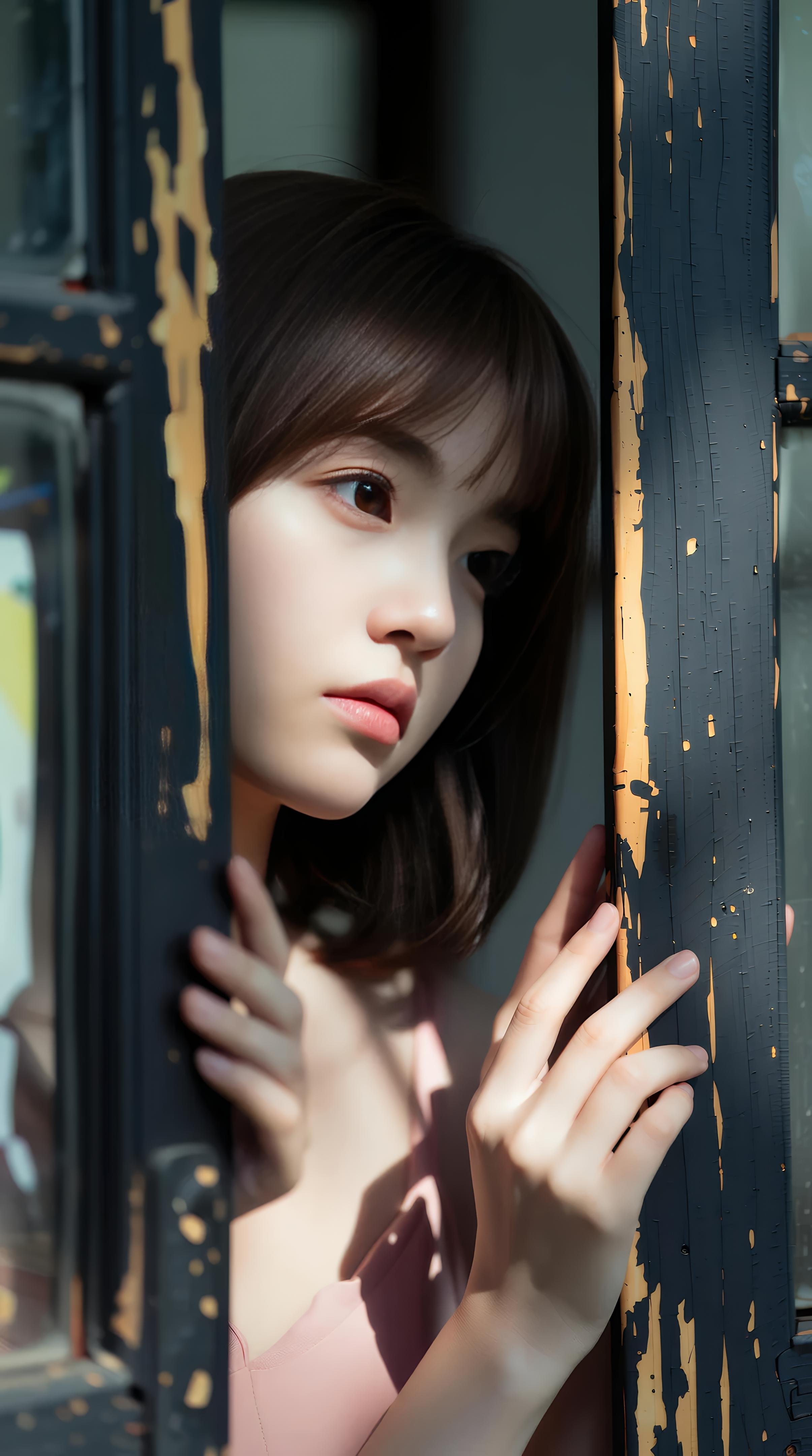 [AI美女] 小乔不乔 - 粉色短裙街巷：户外阳光清纯美腿 97P
