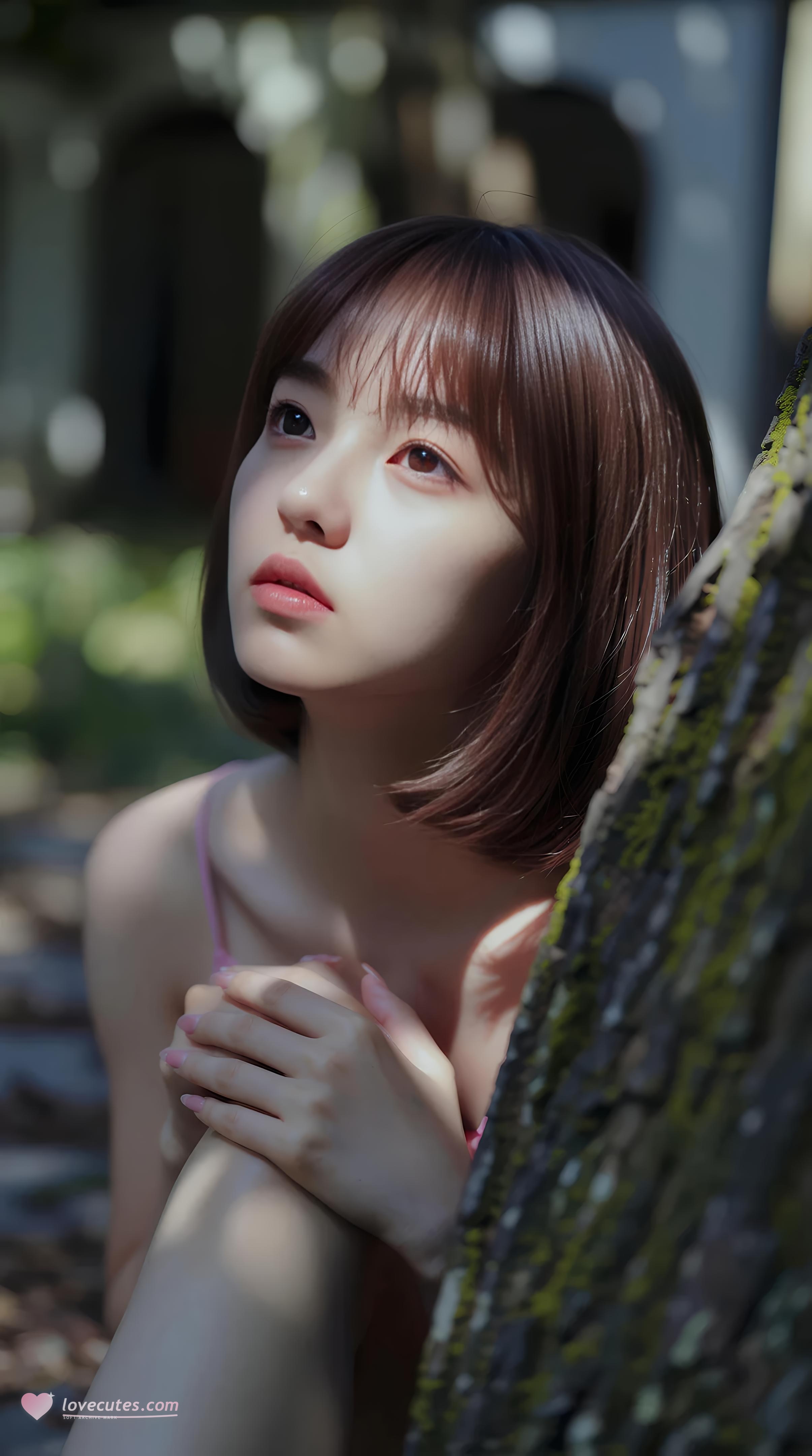 [AI美女] 小乔不乔 - 粉色短裙街巷：户外阳光清纯美腿 97P