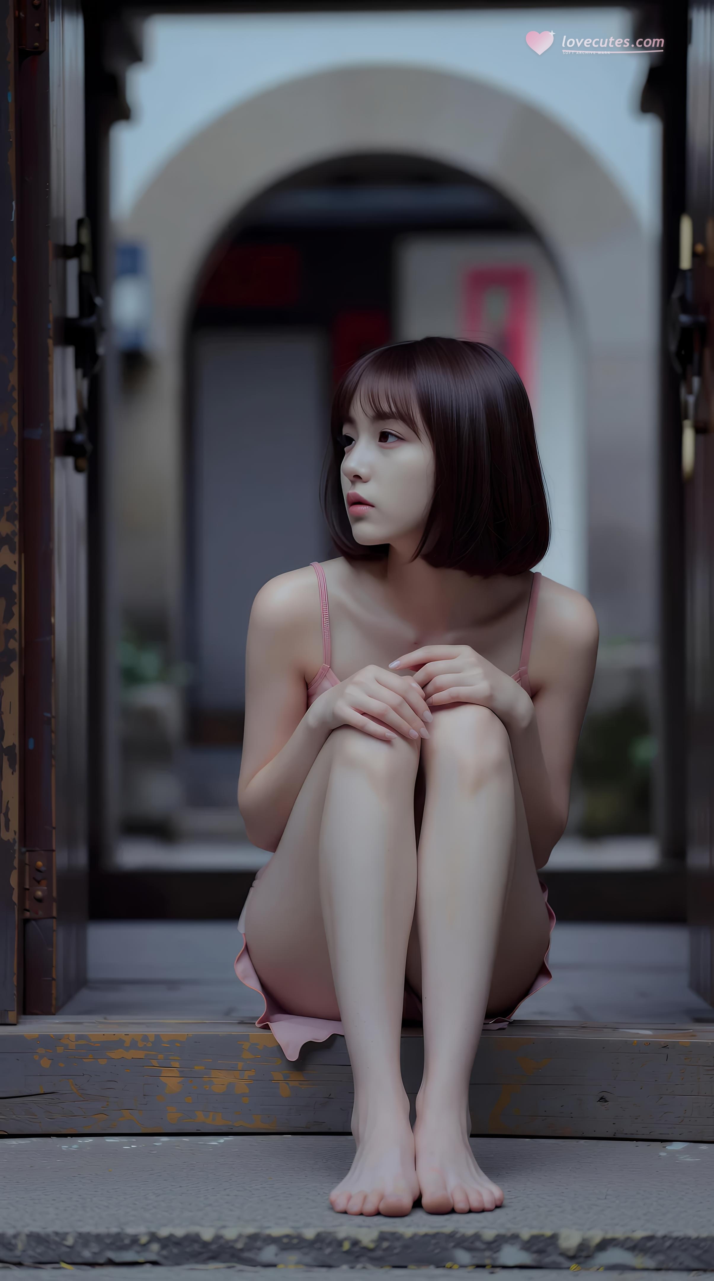 [AI Beauty] Xiao Qiao Bu Qiao - Pink Short Skirt Alley: Outdoor Sunny Pure Aesthetic Long Legs 97P
