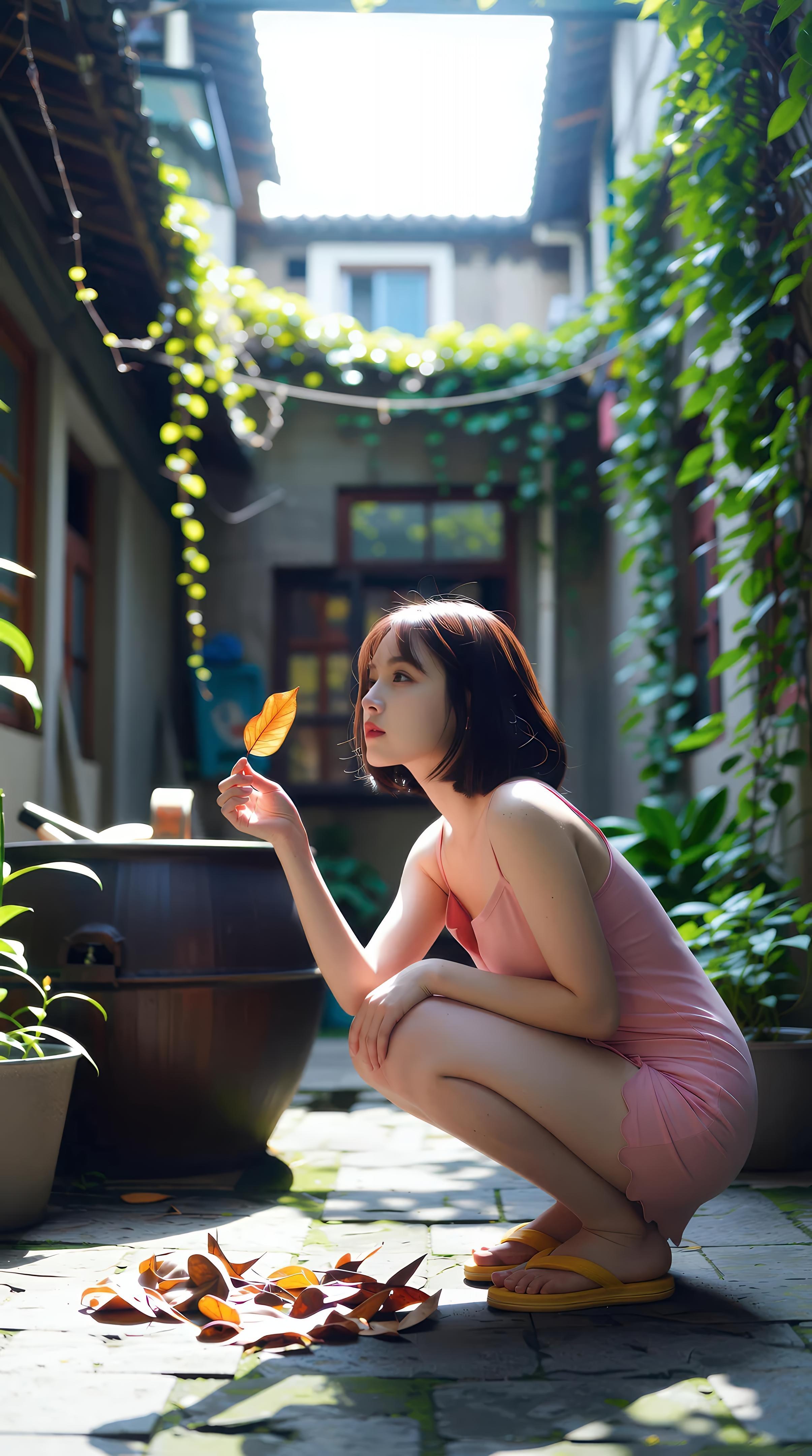 [AI Beauty] Xiao Qiao Bu Qiao - Pink Short Skirt Alley: Outdoor Sunny Pure Aesthetic Long Legs 97P