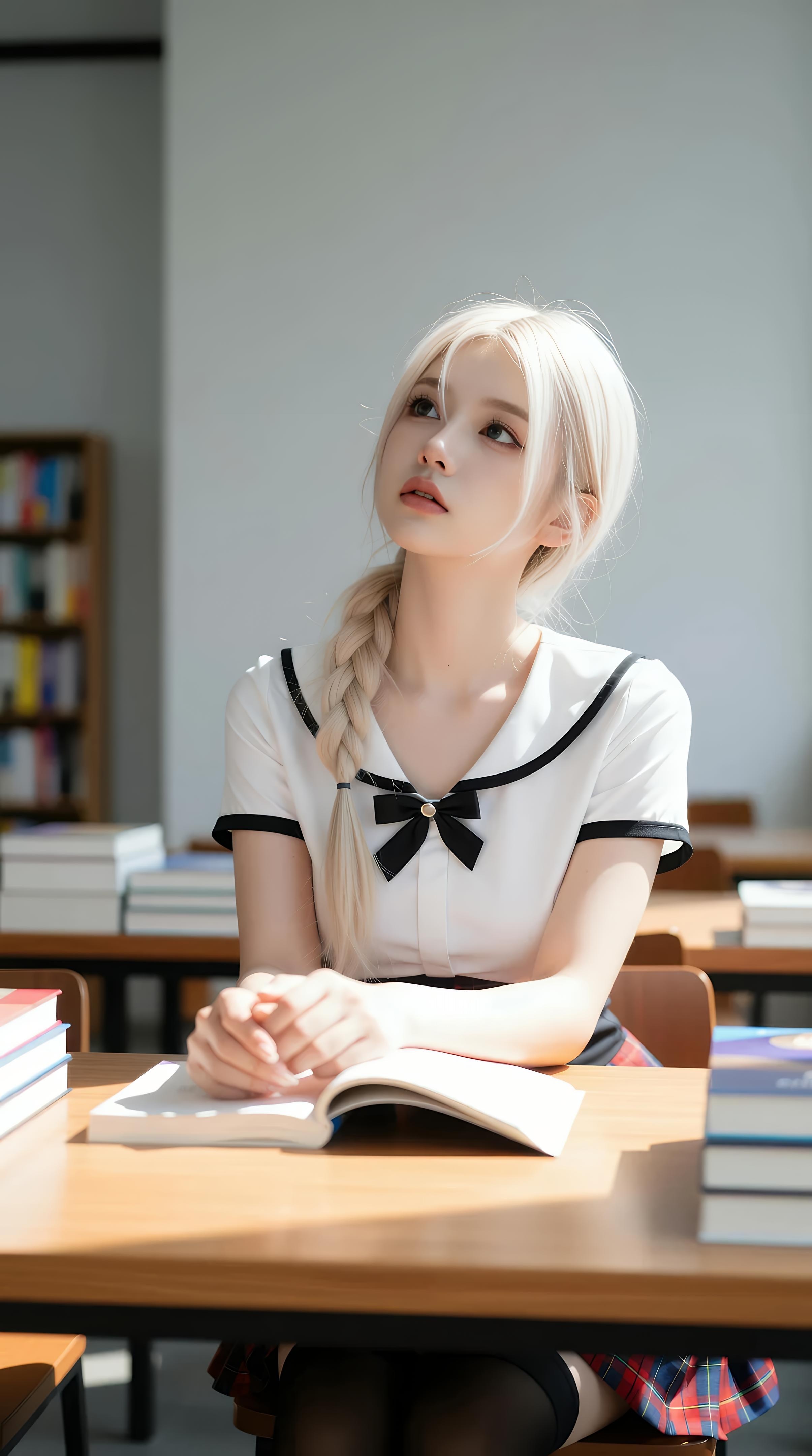 [AI美女] 熙蕾学姐ruby - 图书馆学姐：格裙黑丝校园写真 86P