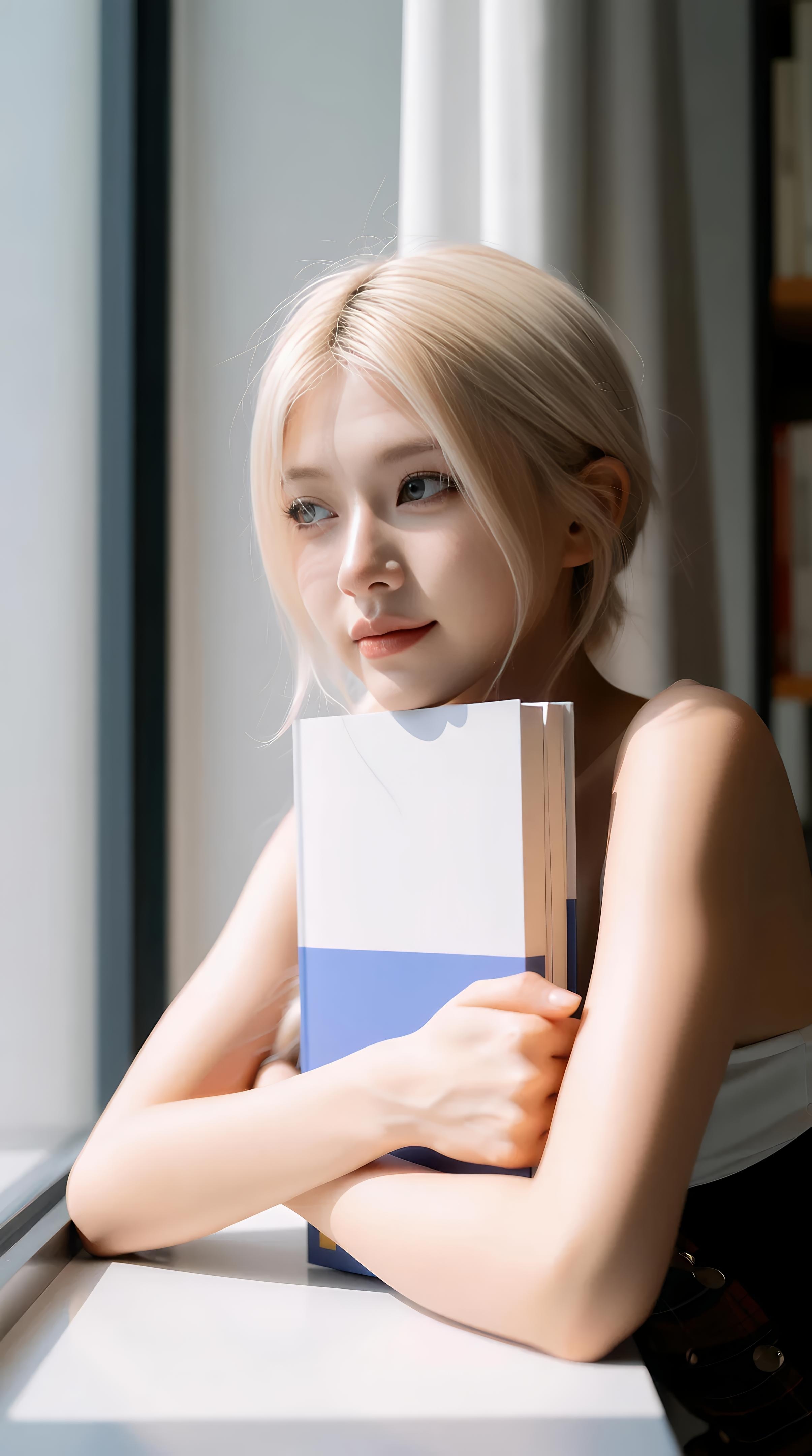 [AI美女] 熙蕾学姐ruby - 图书馆学姐：格裙黑丝校园写真 86P