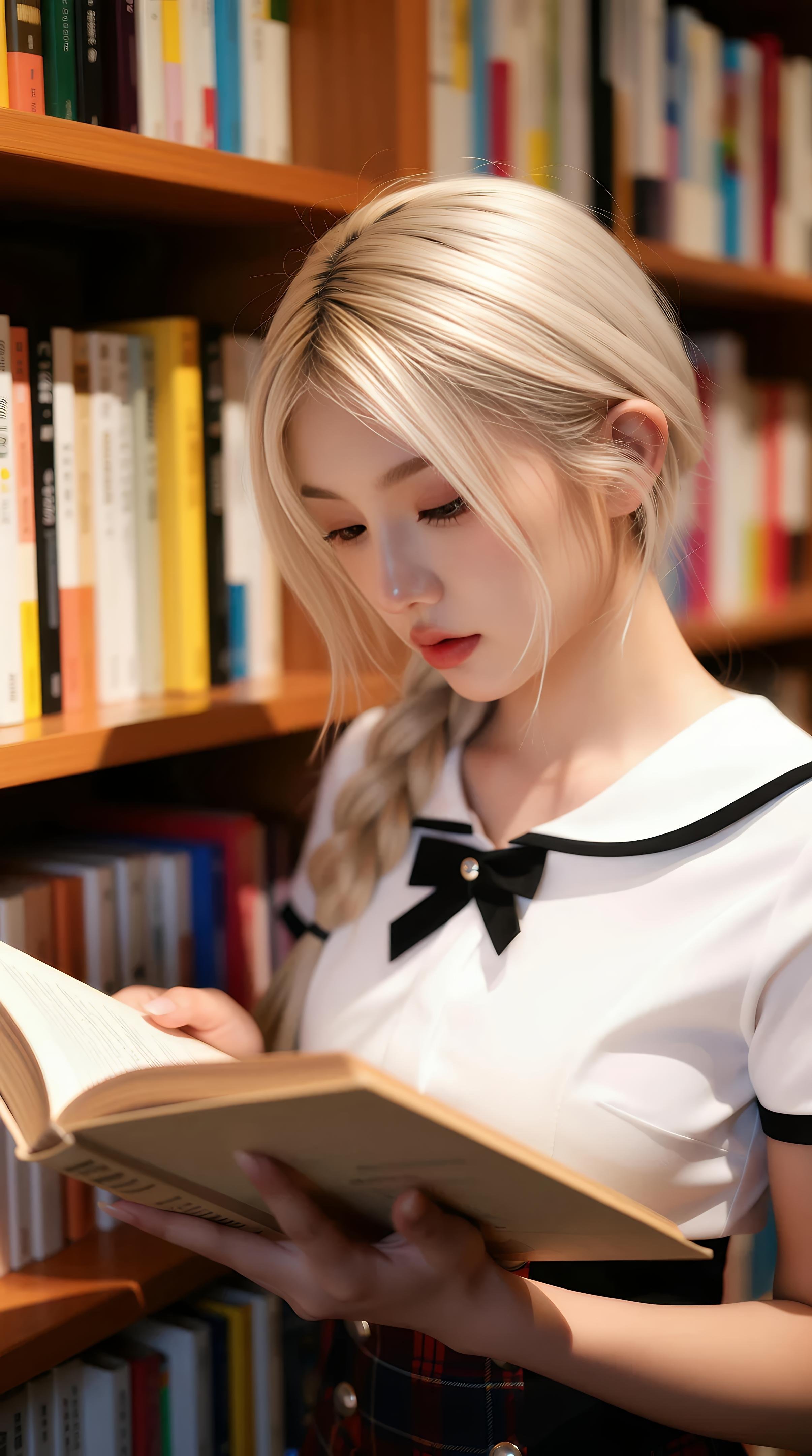 [AI美女] 熙蕾学姐ruby - Nữ sinh đàn chị thư viện: chân váy kẻ caro, tất đen, ảnh chụp phong cách học đường 86P