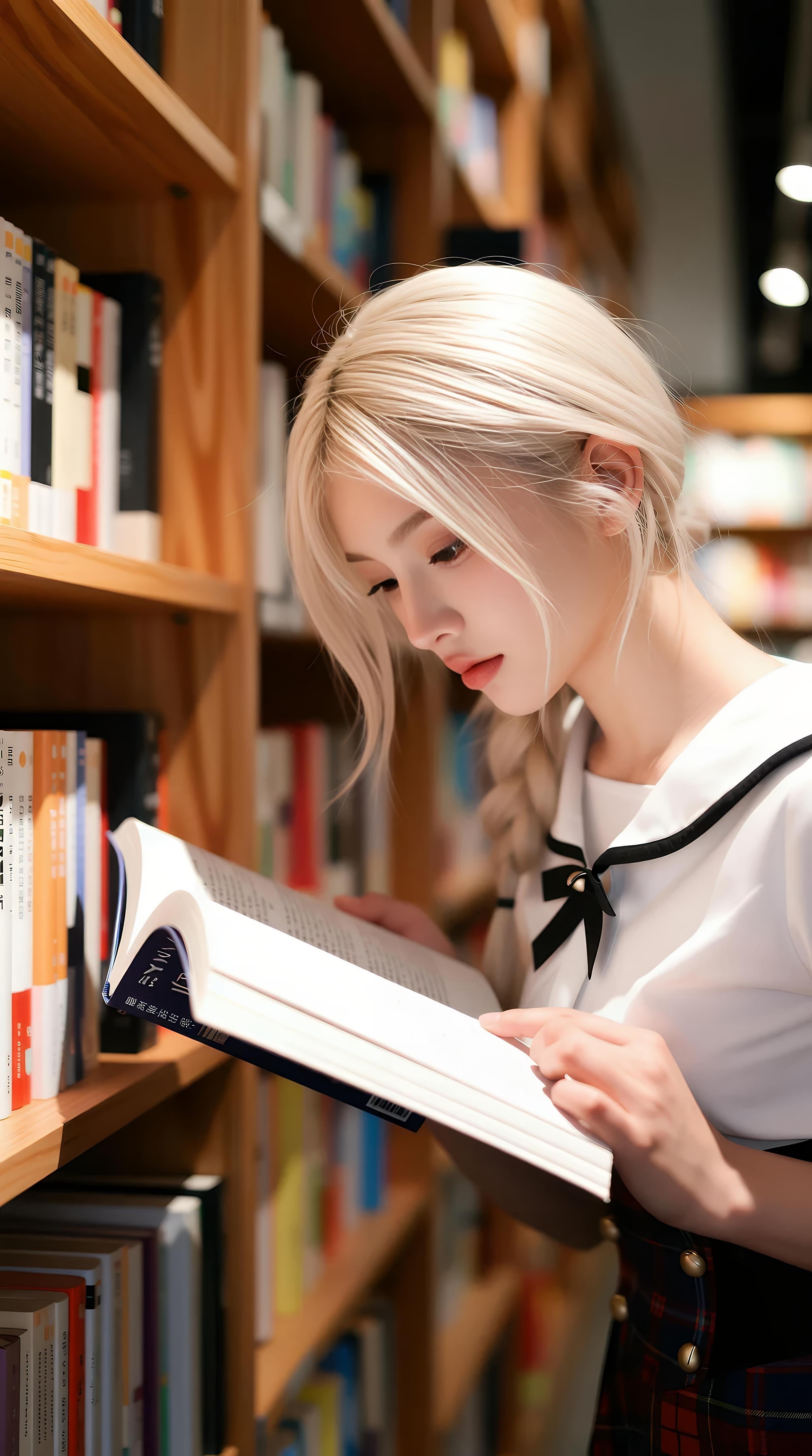 [AI美女] 熙蕾学姐ruby - Nữ sinh đàn chị thư viện: chân váy kẻ caro, tất đen, ảnh chụp phong cách học đường 86P