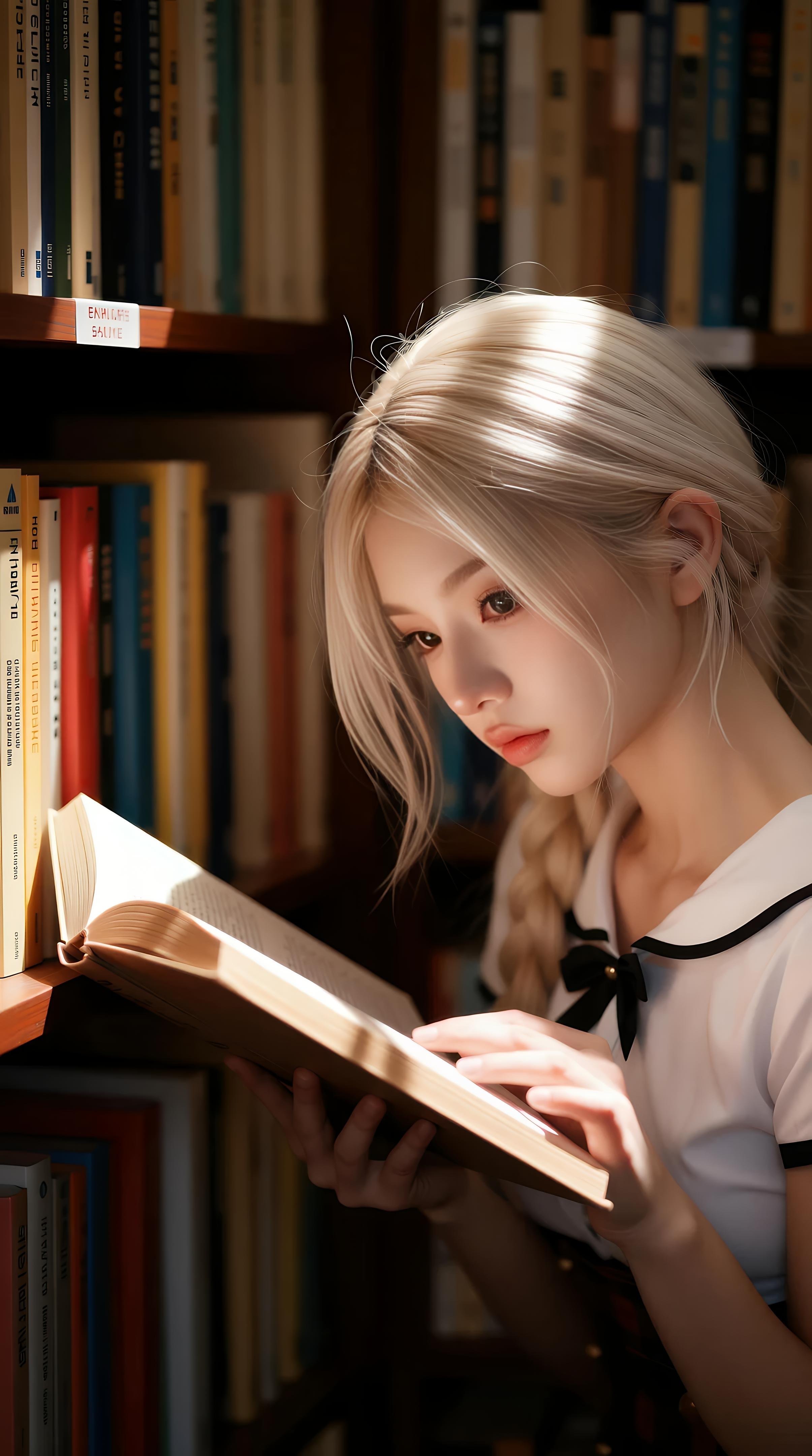 [AI美女] 熙蕾學姊ruby - 圖書館學姊：格裙黑絲校園寫真 86P