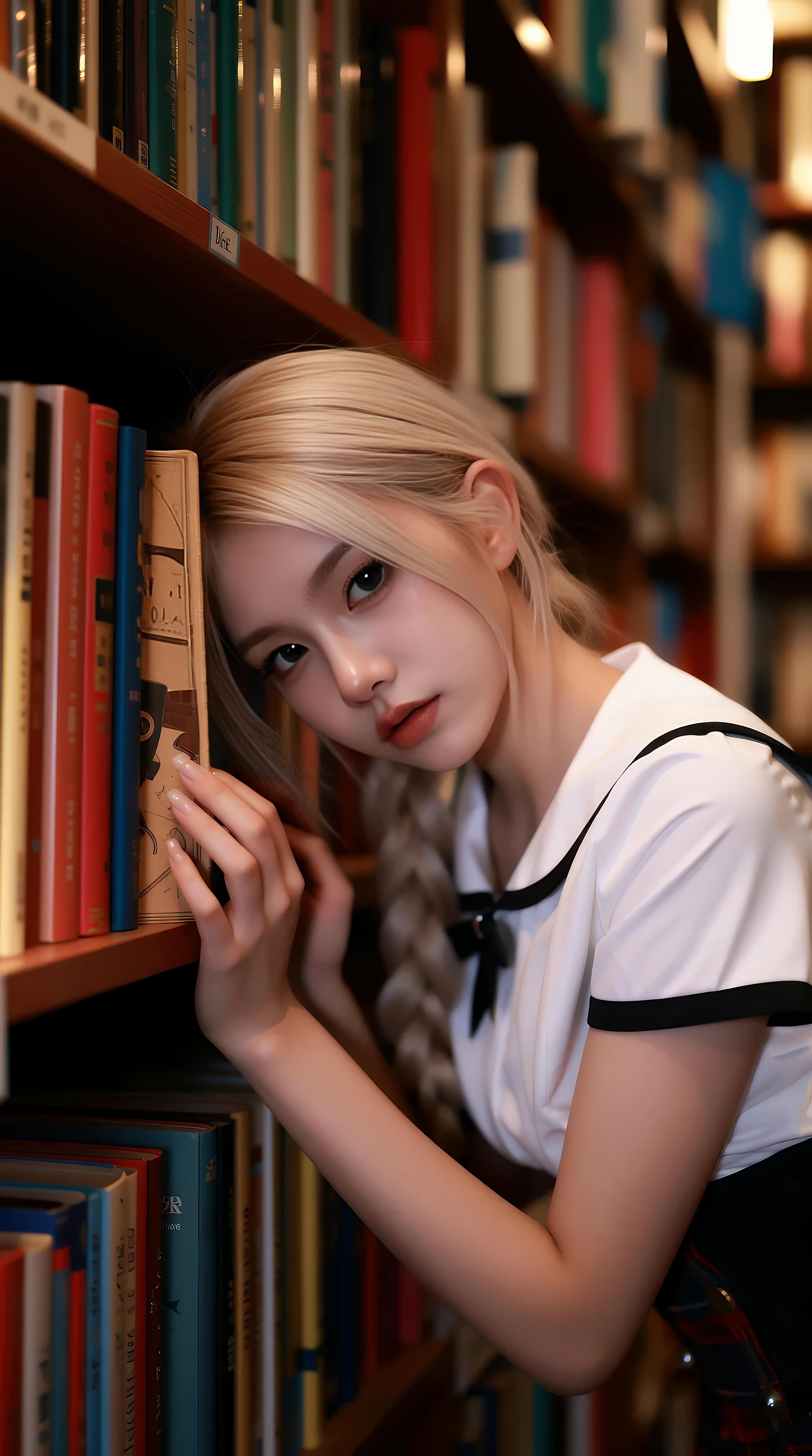 [AI美女] 熙蕾學姊ruby - 圖書館學姊：格裙黑絲校園寫真 86P