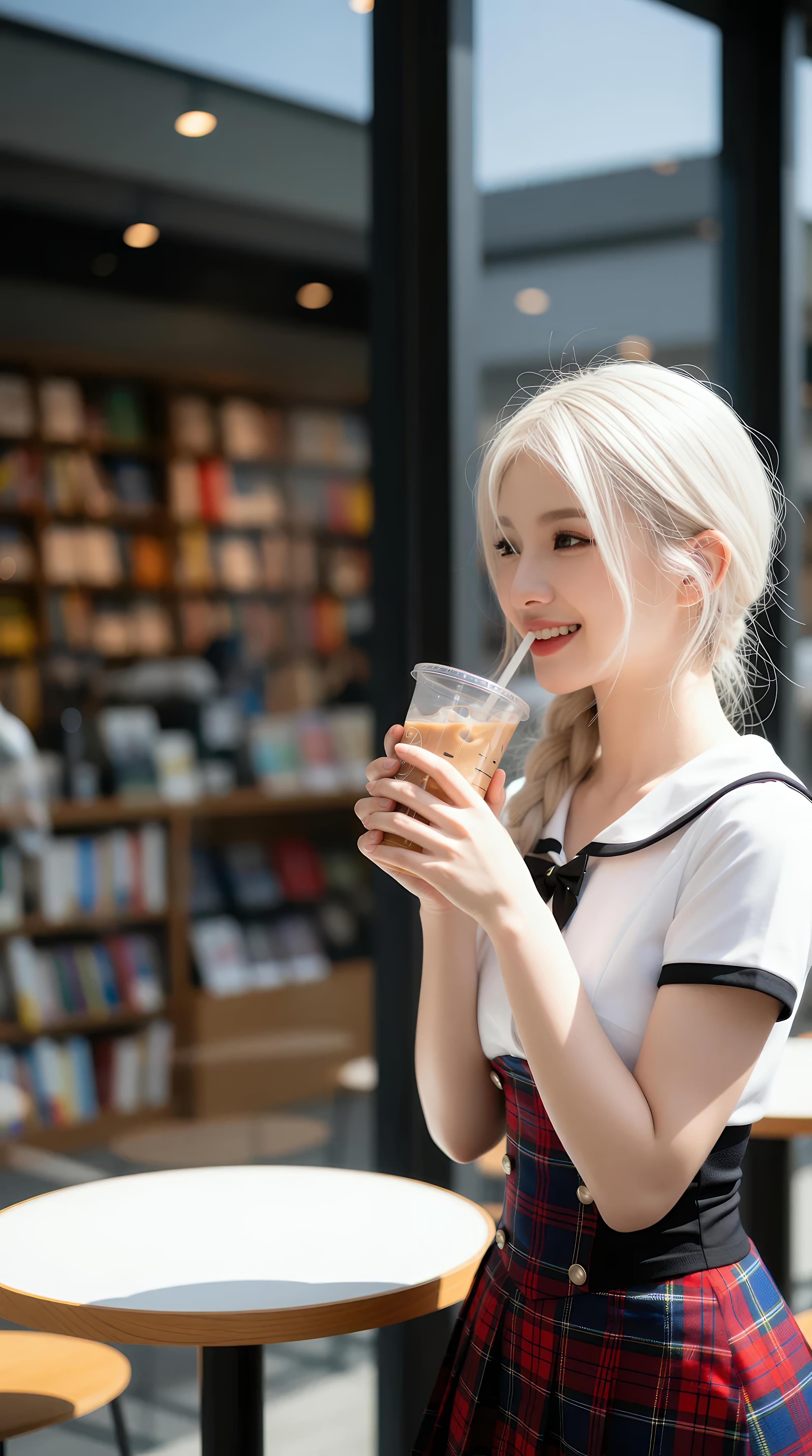 [AI美女] 熙蕾学姐ruby - Nữ sinh đàn chị thư viện: chân váy kẻ caro, tất đen, ảnh chụp phong cách học đường 86P