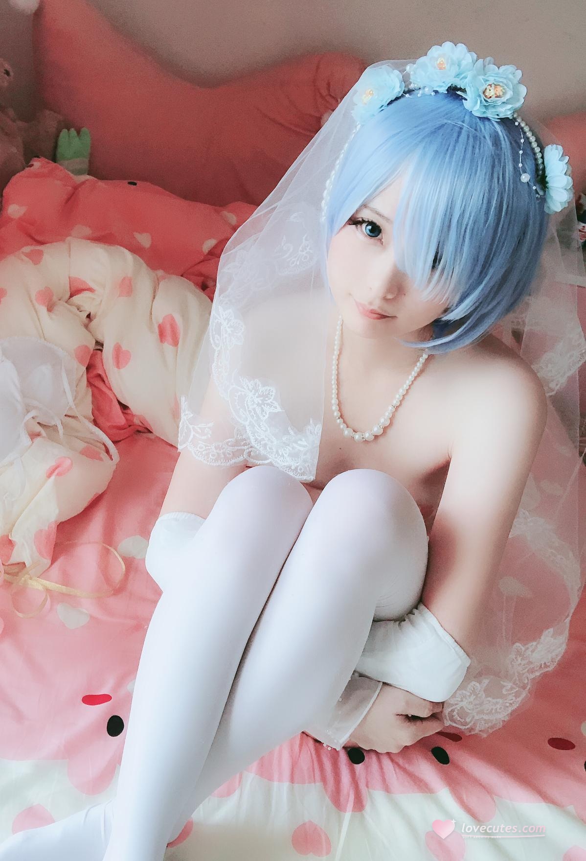 [cosplay] 习呆呆 - 렘 웨딩드레스: 흰 스타킹 신부 노출 대담 재현 50P2V
