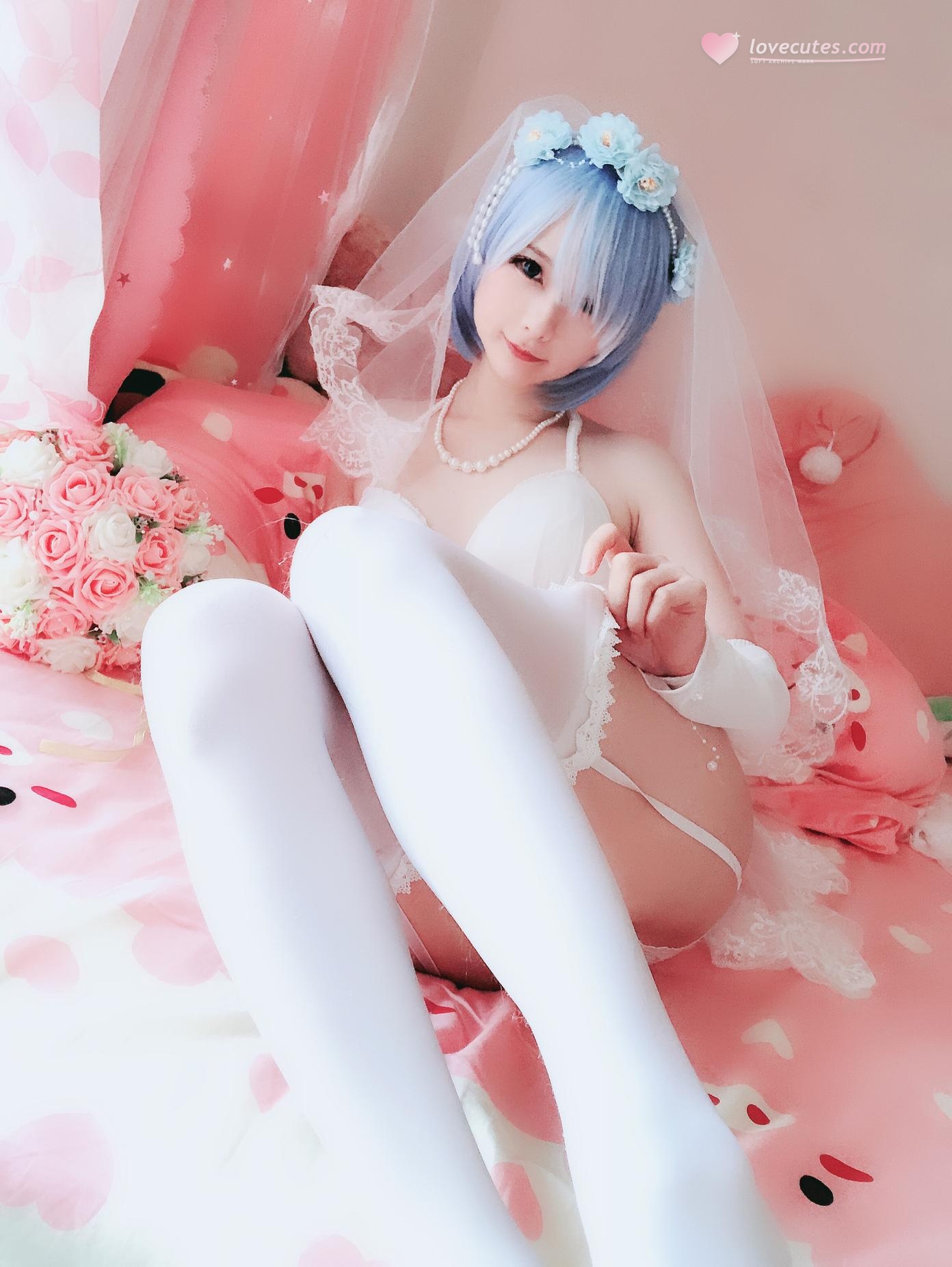 [cosplay] 习呆呆 - 蕾姆婚紗：白絲新娘露點大尺度還原 50P2V