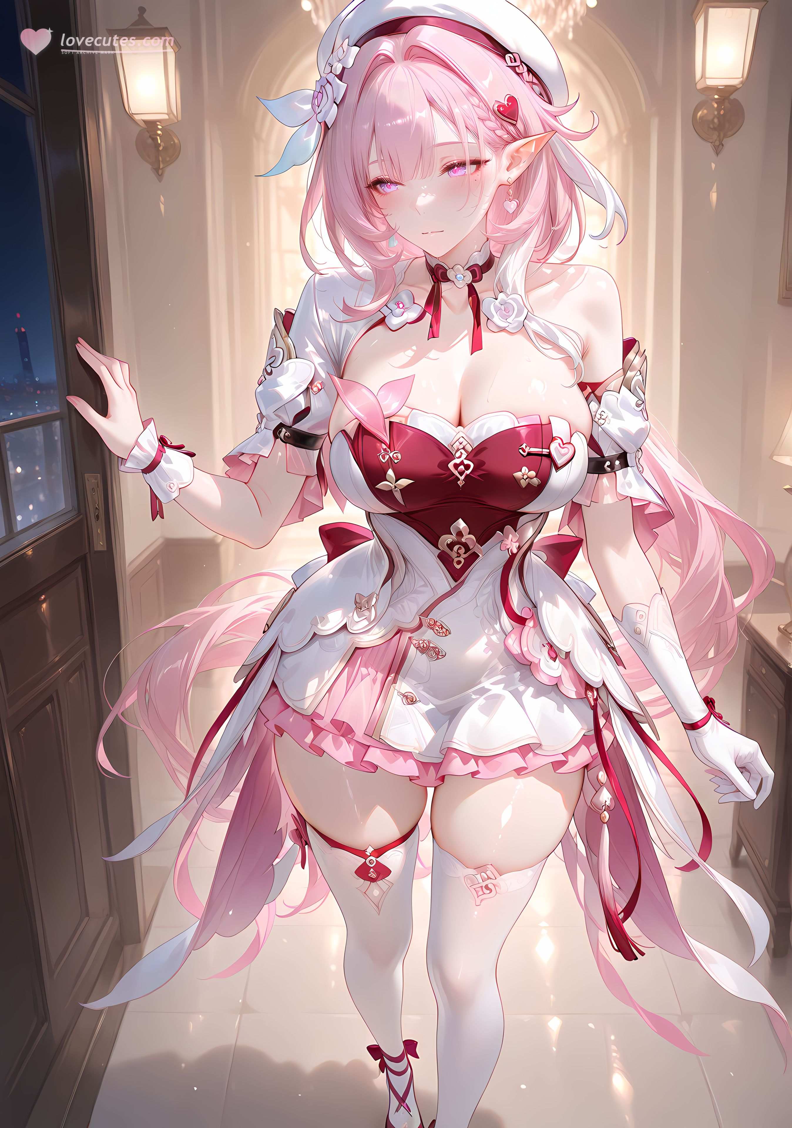 สาวอนิเมะสร้างด้วย AI - [NAKS] 爱莉希雅Elysia：ถ่ายบนเตียงในห้องส่วนตัวใส่ถุงน่องดำ露穴 342P