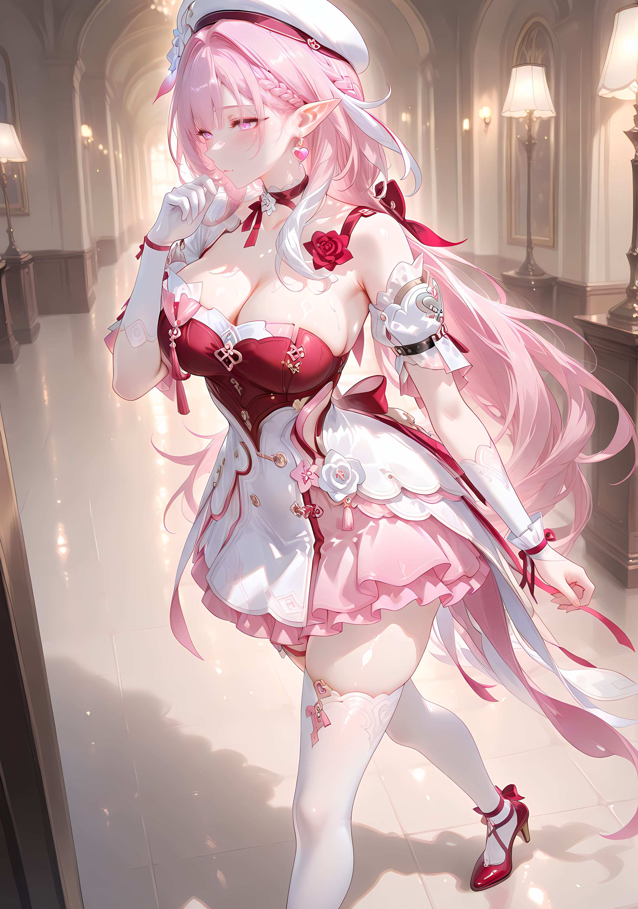 สาวอนิเมะสร้างด้วย AI - [NAKS] 爱莉希雅Elysia：ถ่ายบนเตียงในห้องส่วนตัวใส่ถุงน่องดำ露穴 342P