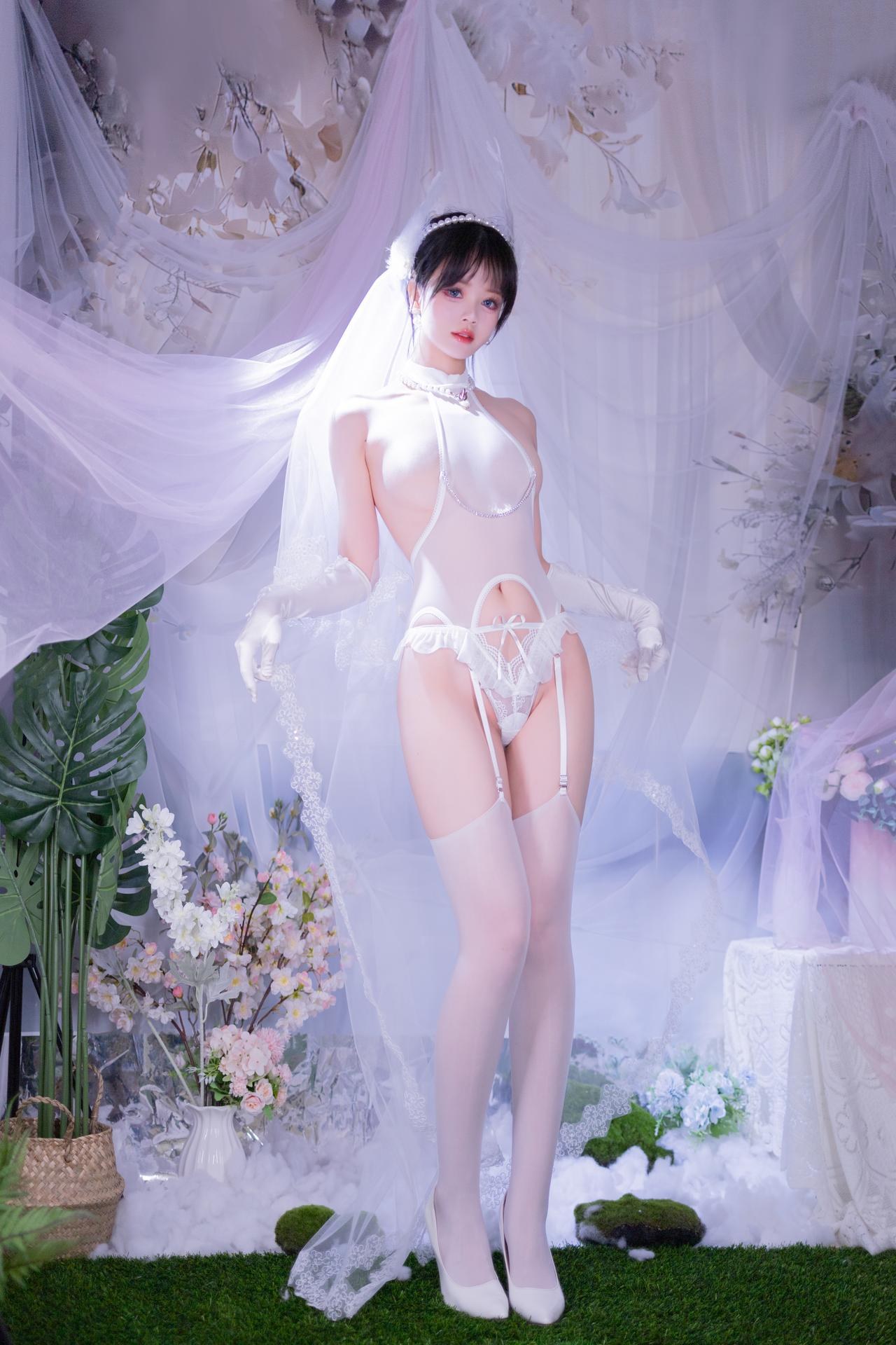 [写真] 星黛鹿鹿 - 白ストッキング花嫁：白いベールのウェディングドレス白ストッキング柔らかな光のプライベート 50P