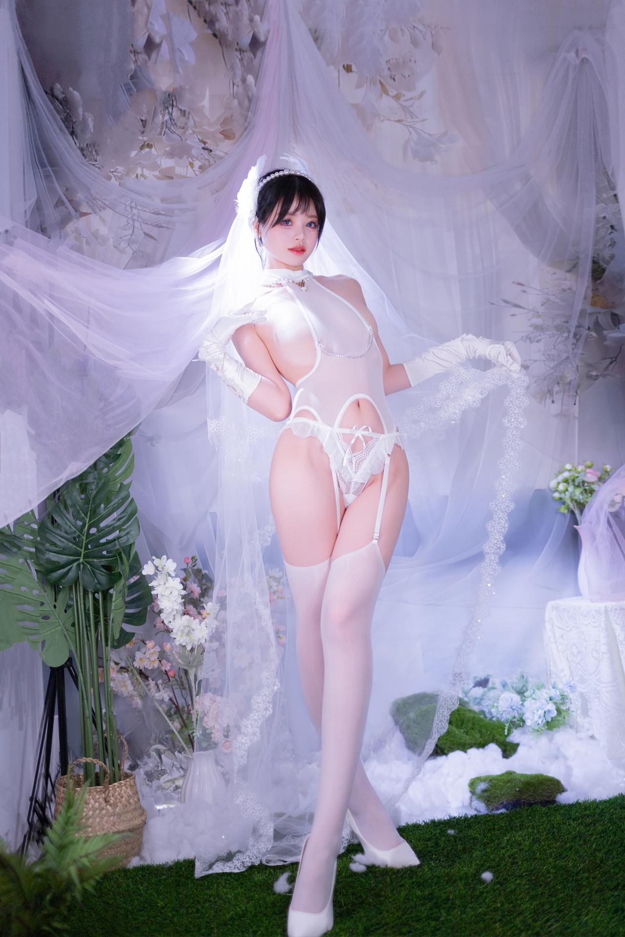 [写真] 星黛鹿鹿 - 白ストッキング花嫁：白いベールのウェディングドレス白ストッキング柔らかな光のプライベート 50P