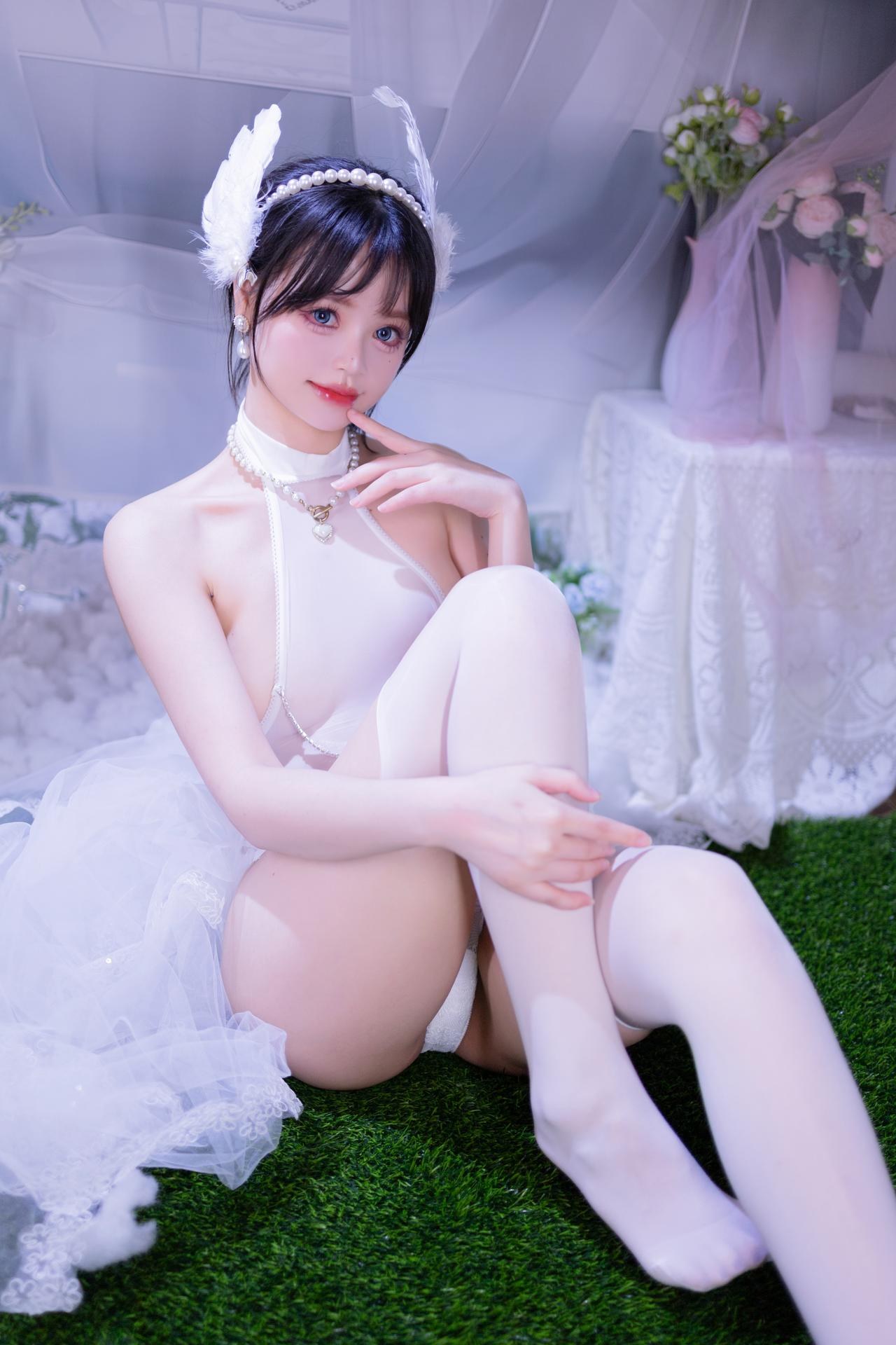 [写真] 星黛鹿鹿 - 白ストッキング花嫁：白いベールのウェディングドレス白ストッキング柔らかな光のプライベート 50P