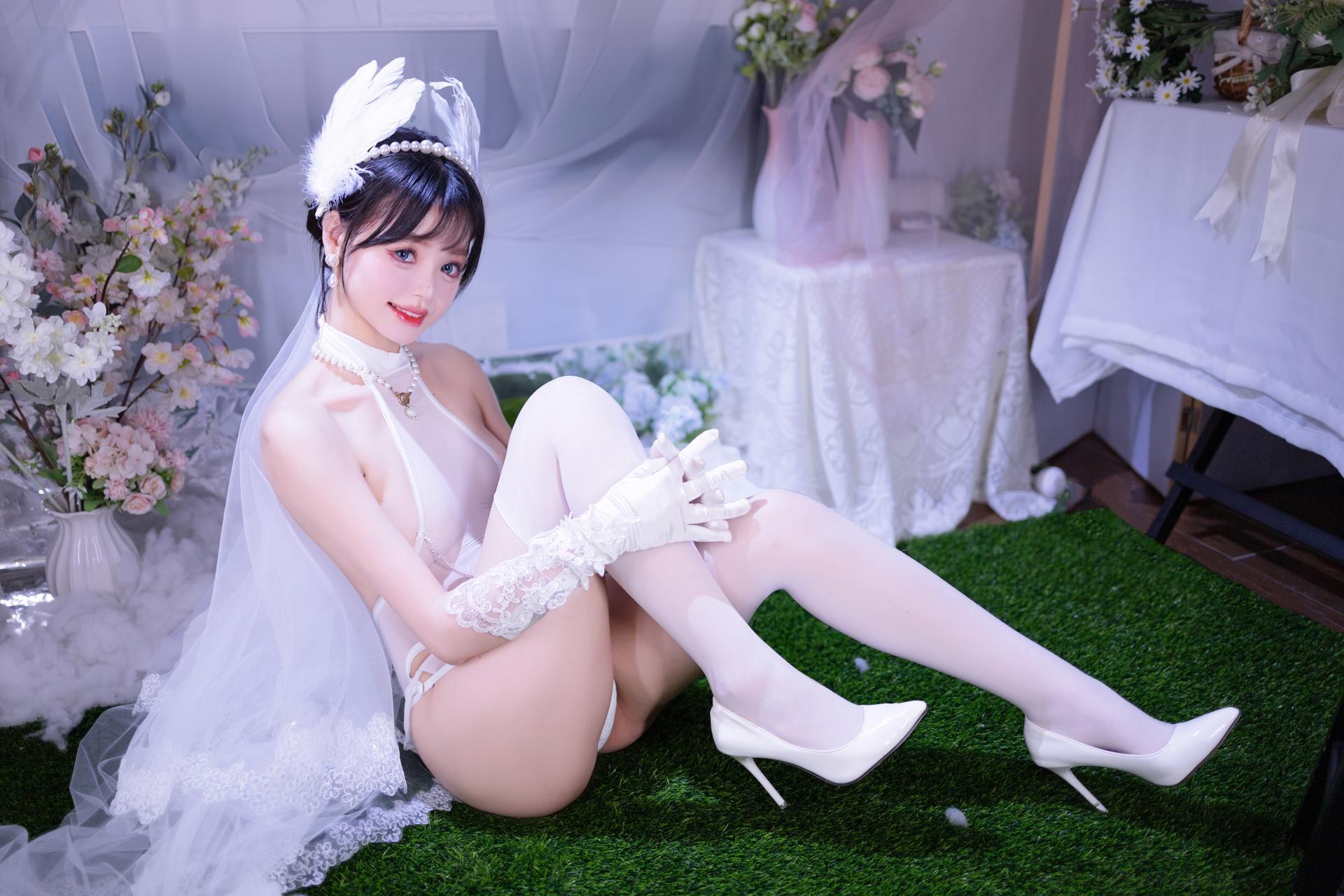 [写真] 星黛鹿鹿 - 白ストッキング花嫁：白いベールのウェディングドレス白ストッキング柔らかな光のプライベート 50P