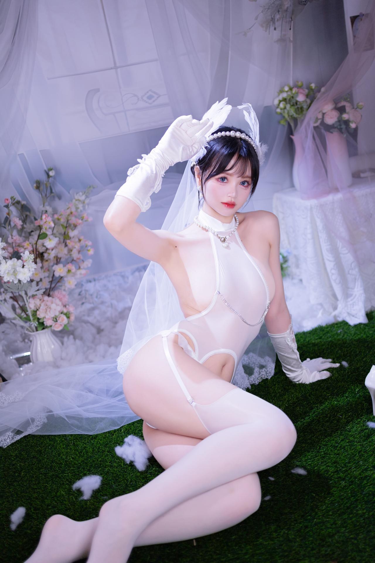 [写真] 星黛鹿鹿 - 白ストッキング花嫁：白いベールのウェディングドレス白ストッキング柔らかな光のプライベート 50P