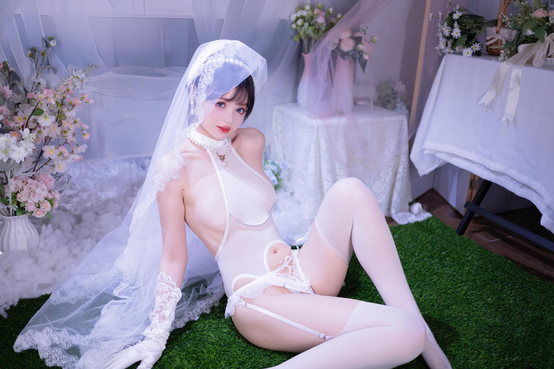 [写真] 星黛鹿鹿 - 白ストッキング花嫁：白いベールのウェディングドレス白ストッキング柔らかな光のプライベート 50P