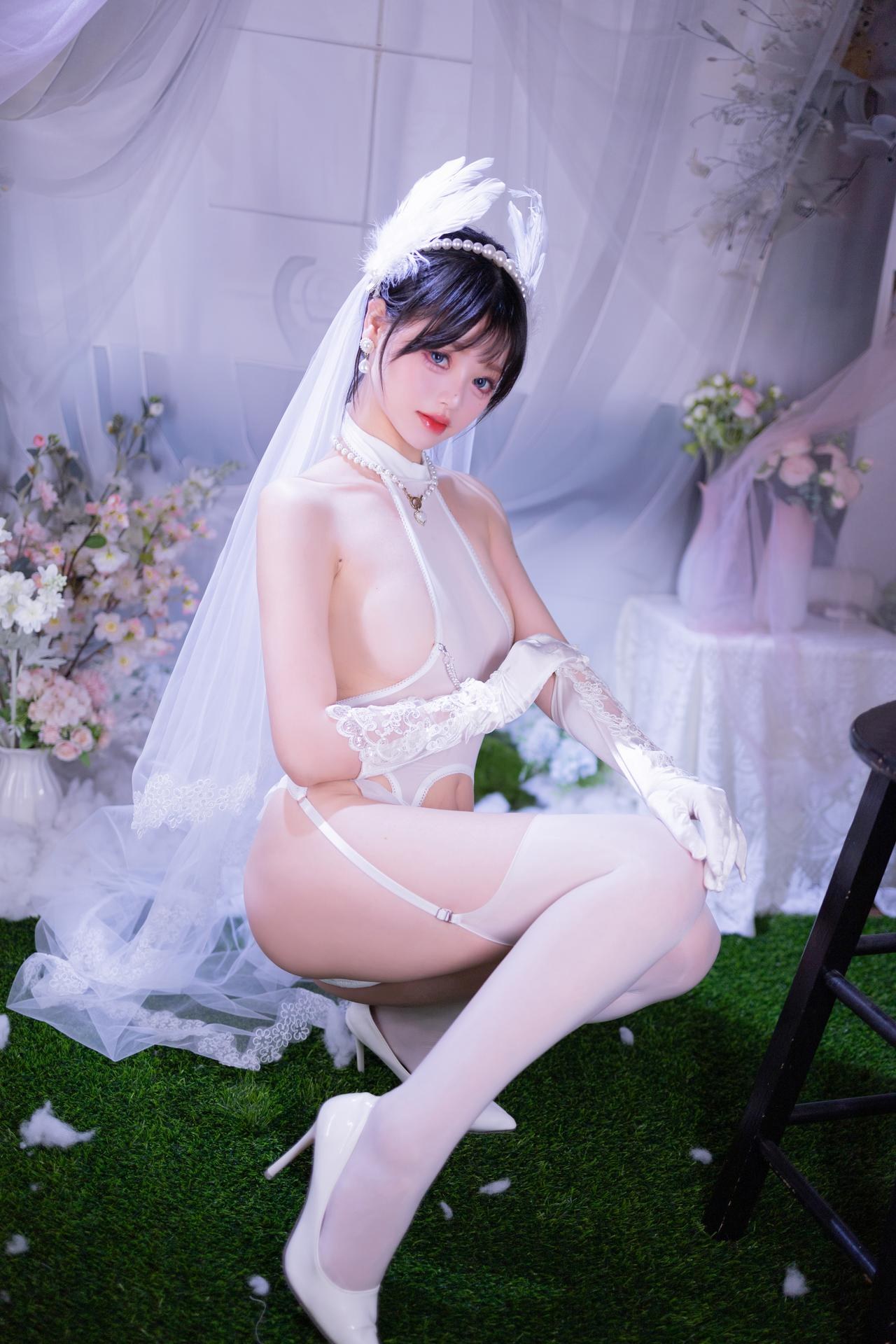 [写真] 星黛鹿鹿 - 白ストッキング花嫁：白いベールのウェディングドレス白ストッキング柔らかな光のプライベート 50P