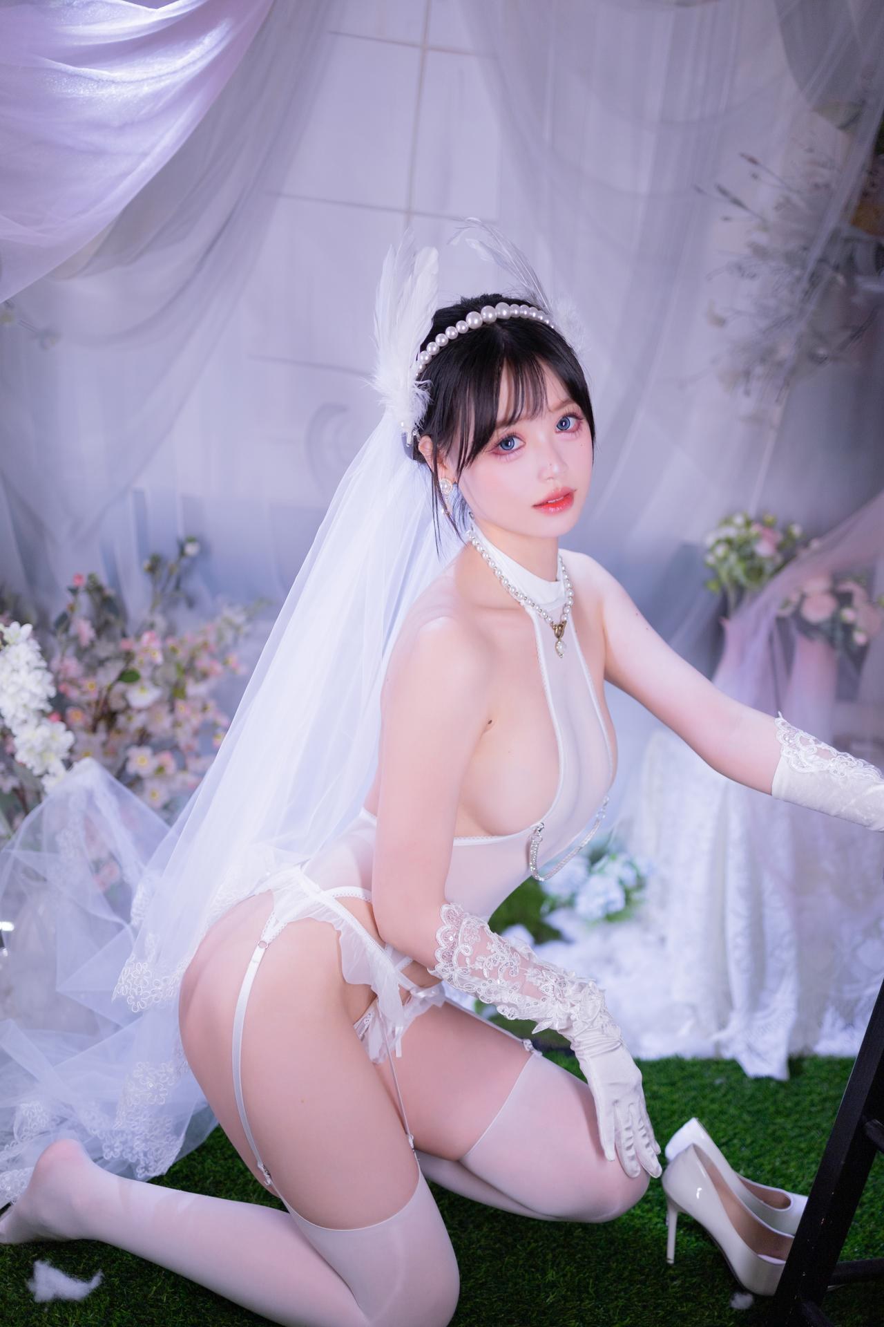 [写真] 星黛鹿鹿 - 白ストッキング花嫁：白いベールのウェディングドレス白ストッキング柔らかな光のプライベート 50P