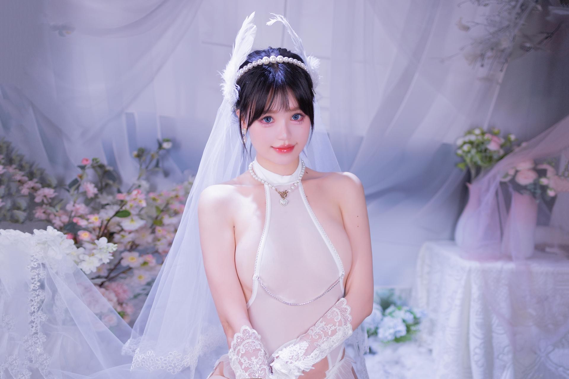 [写真] 星黛鹿鹿 - 白ストッキング花嫁：白いベールのウェディングドレス白ストッキング柔らかな光のプライベート 50P