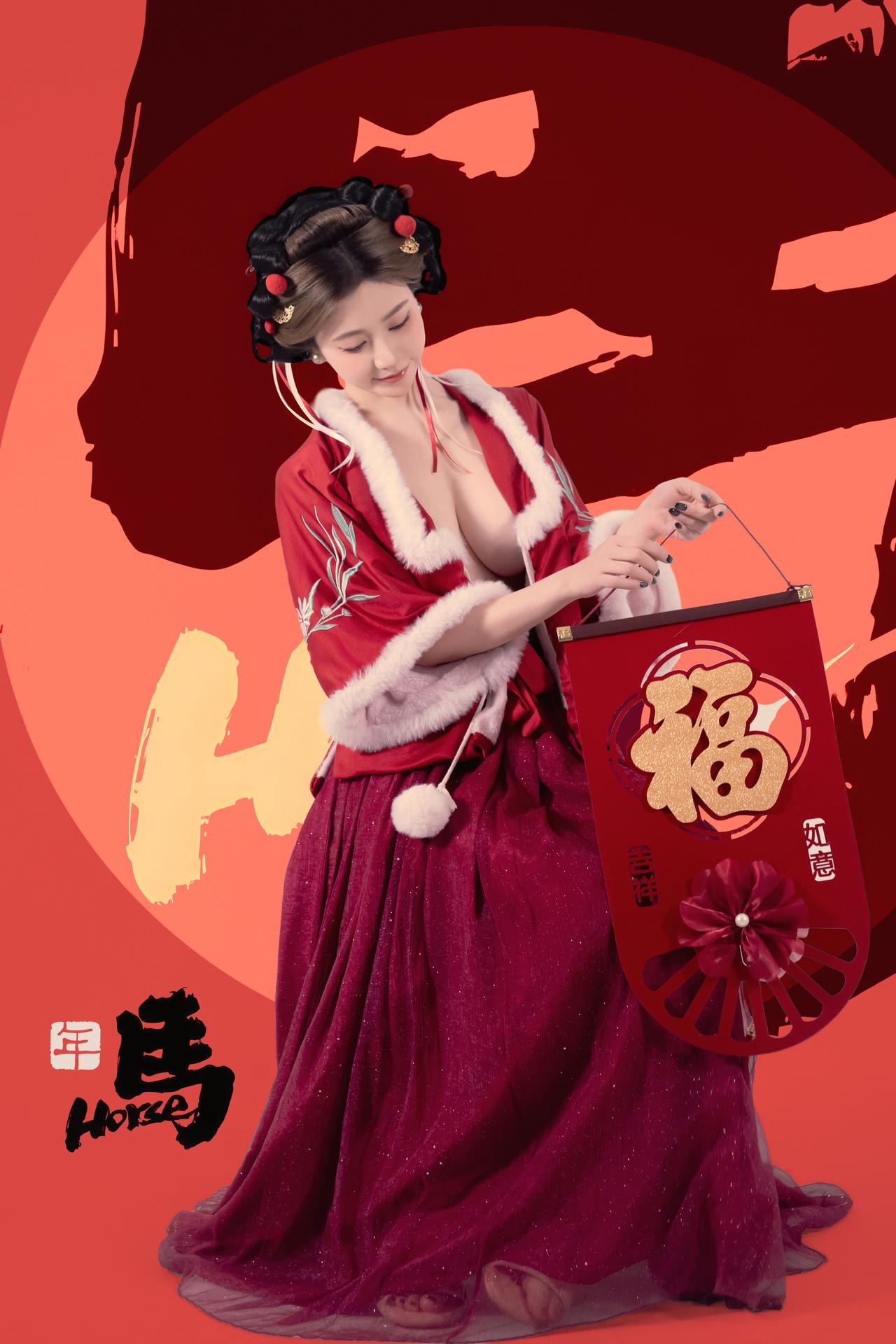 [私房] 年年Nnian - 2026 정월대보름: 붉은색 한푸 명절 스튜디오 촬영 대범한 사적 화보 82P