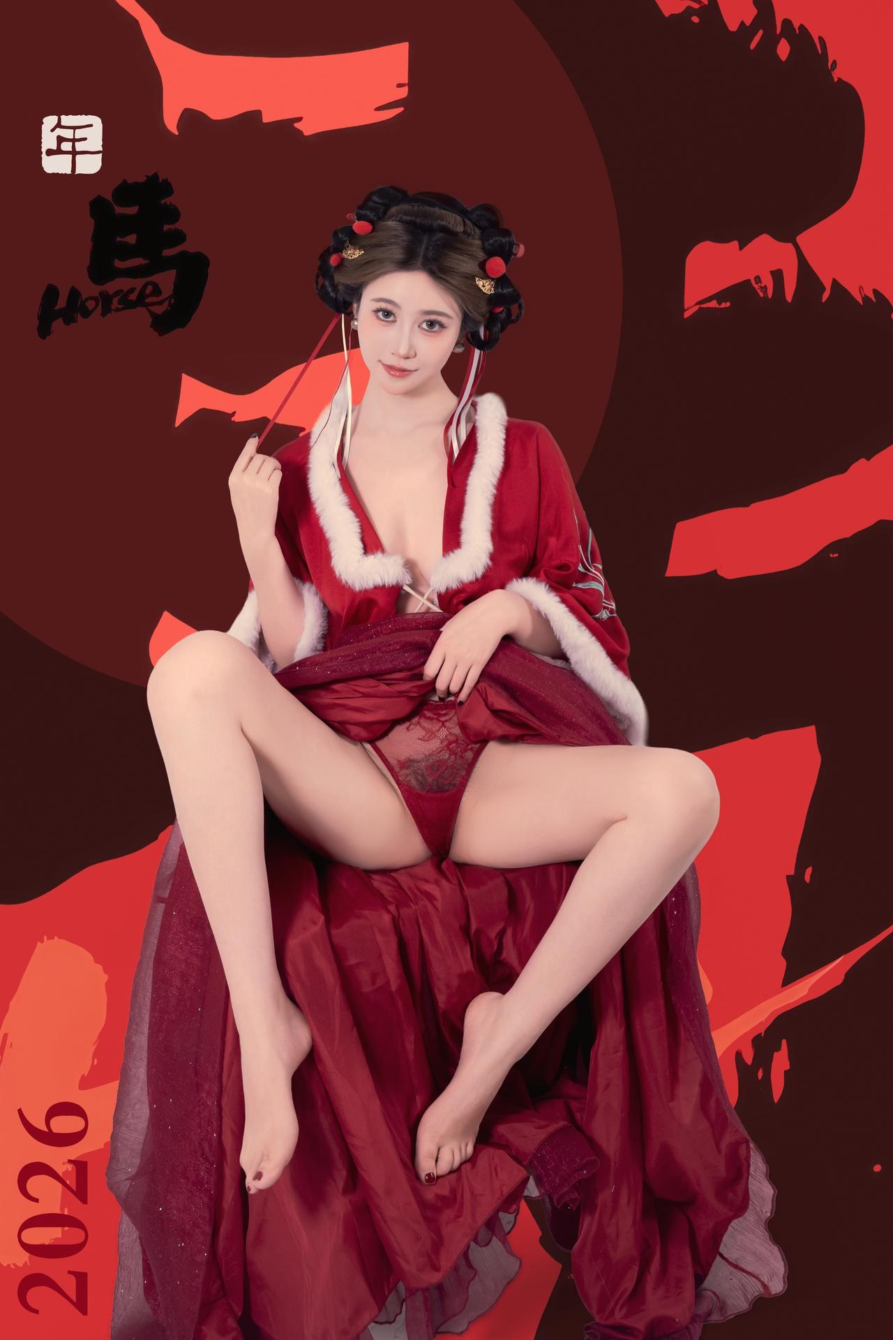 [私房] 年年Nnian - 2026 เทศกาลโคมไฟ: ชุดฮั่นฝูสีแดง ถ่ายในสตูดิโอ สไตล์ส่วนตัว 82P