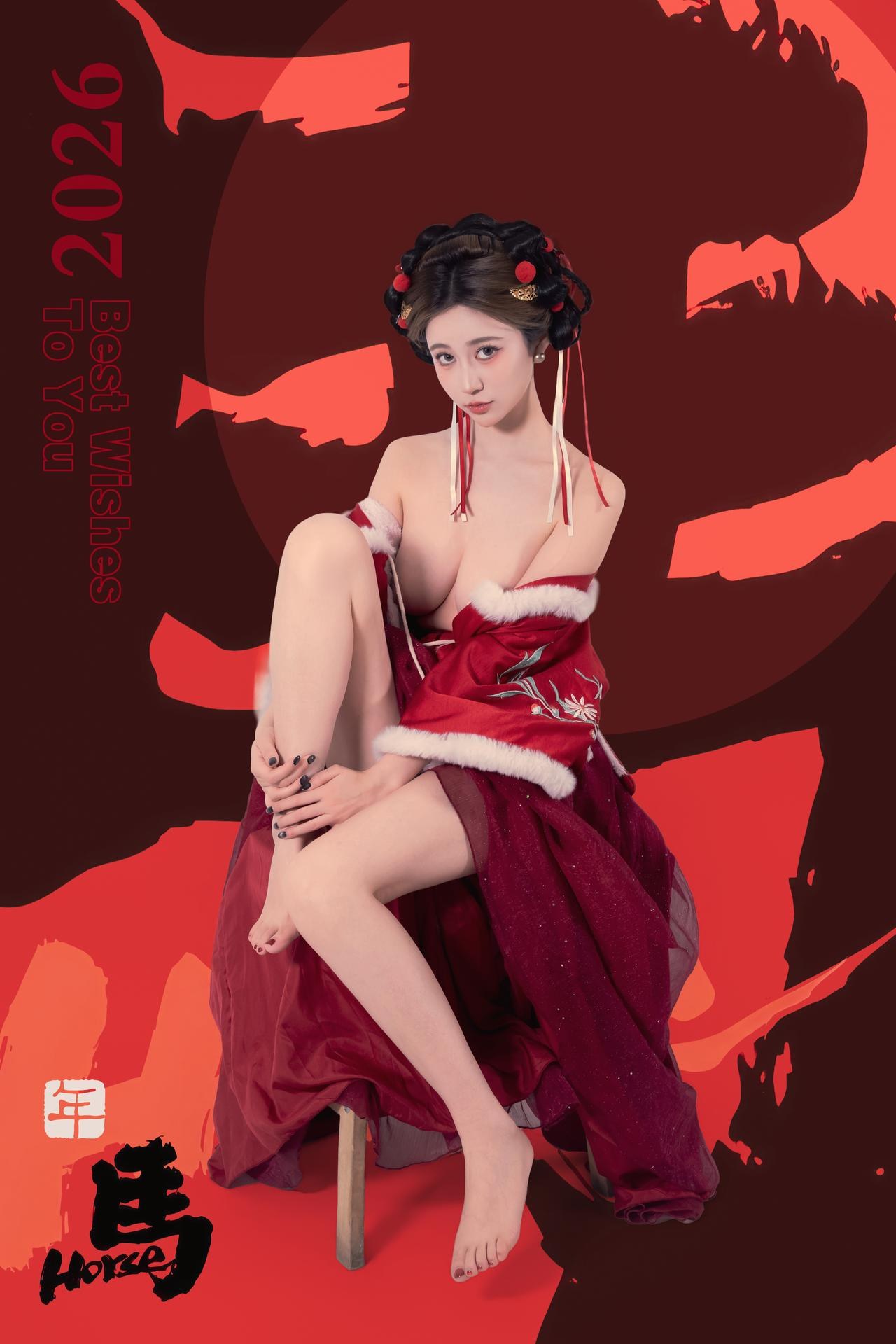[私房] 年年Nnian - 2026 เทศกาลโคมไฟ: ชุดฮั่นฝูสีแดง ถ่ายในสตูดิโอ สไตล์ส่วนตัว 82P