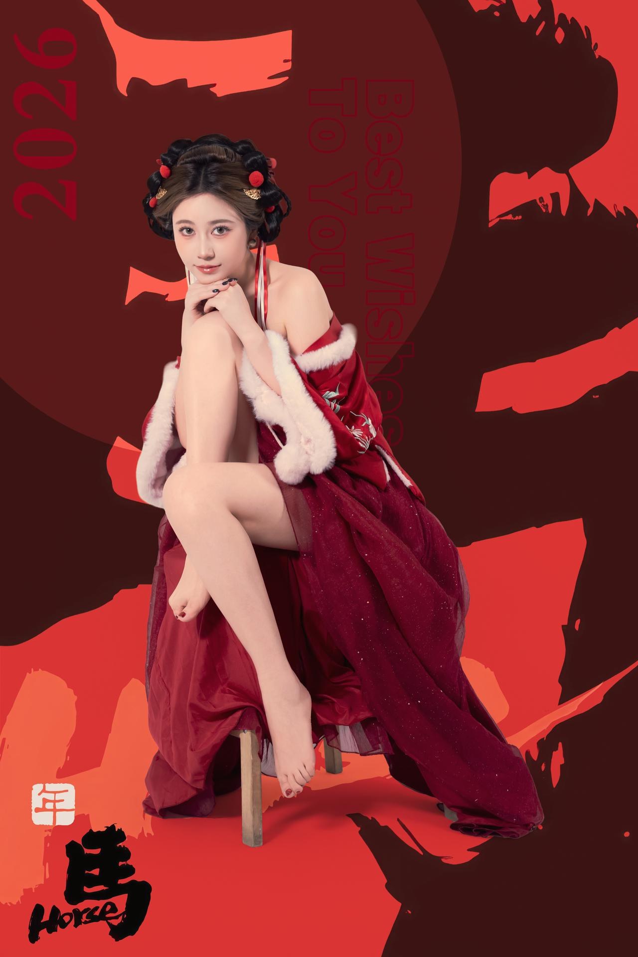 [私房] 年年Nnian - 2026 เทศกาลโคมไฟ: ชุดฮั่นฝูสีแดง ถ่ายในสตูดิโอ สไตล์ส่วนตัว 82P