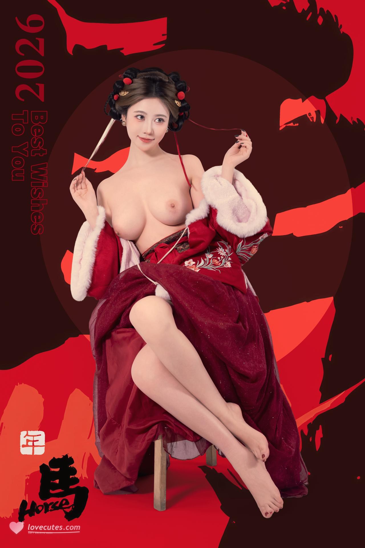[私房] 年年Nnian - 2026 เทศกาลโคมไฟ: ชุดฮั่นฝูสีแดง ถ่ายในสตูดิโอ สไตล์ส่วนตัว 82P