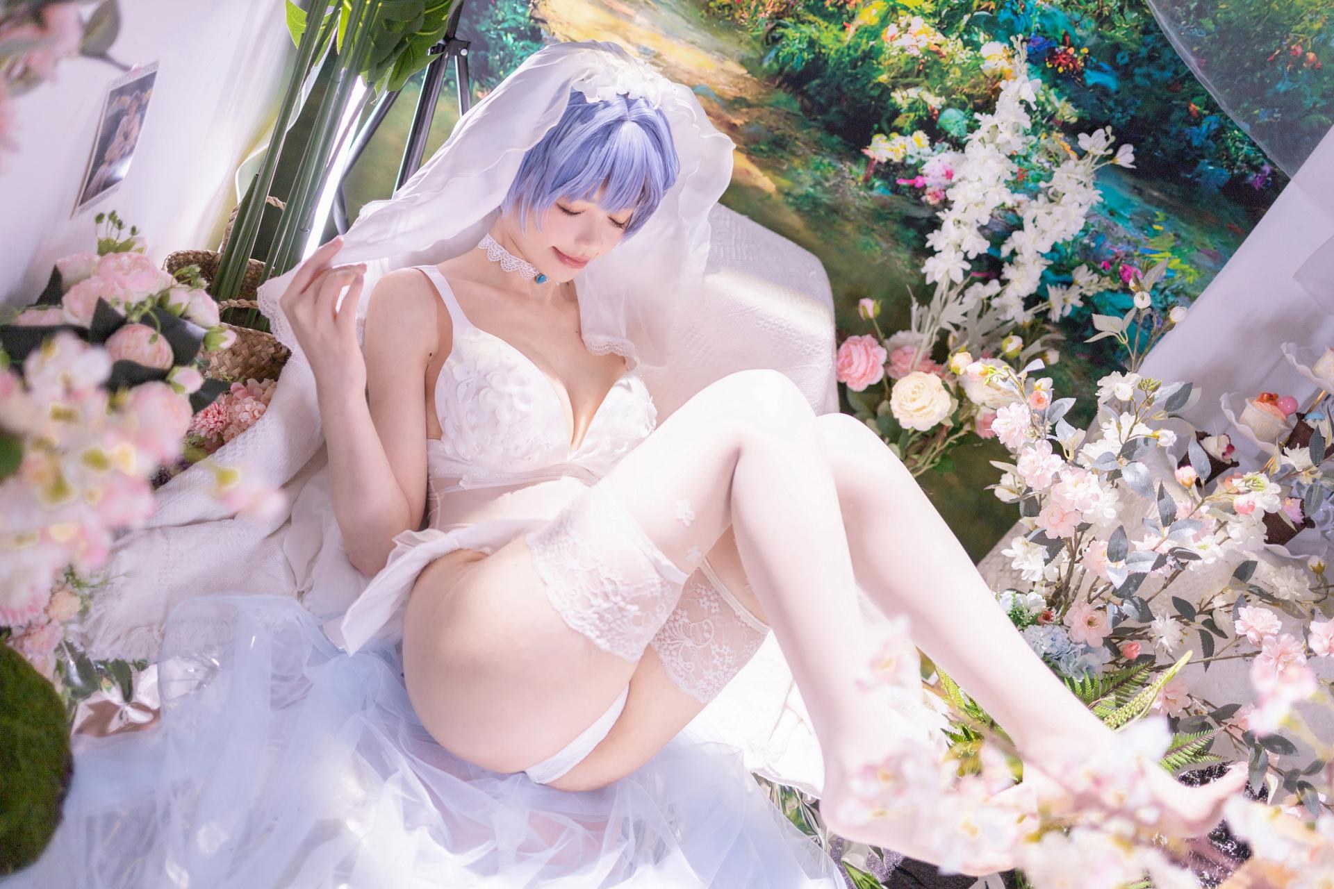 [cosplay] 千反田鹿子 - 新世纪福音战士 绫波丽花嫁：白纱花嫁白丝柔光还原 52P