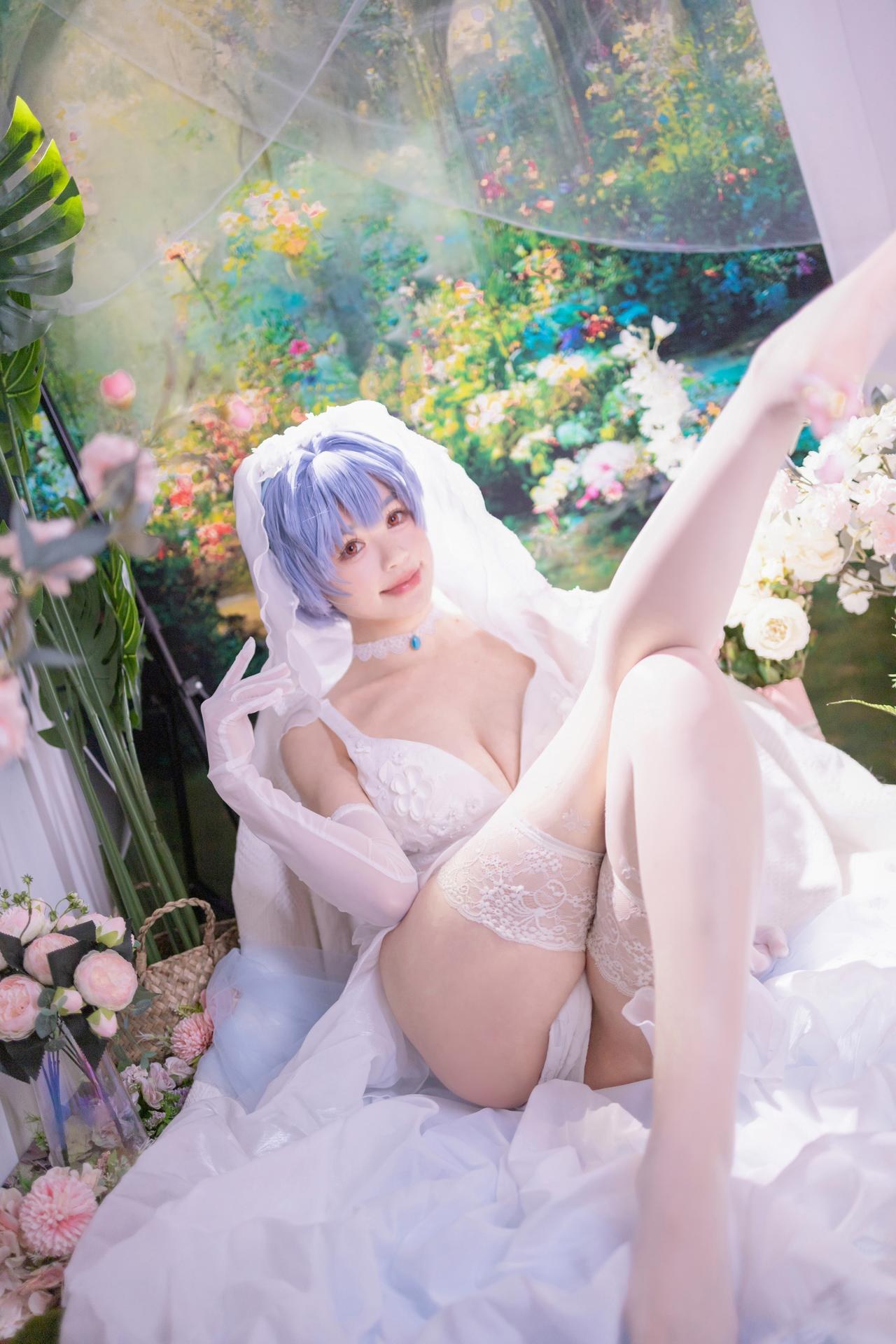[cosplay] 千反田鹿子 - 新世纪福音战士 绫波丽花嫁：白纱花嫁白丝柔光还原 52P