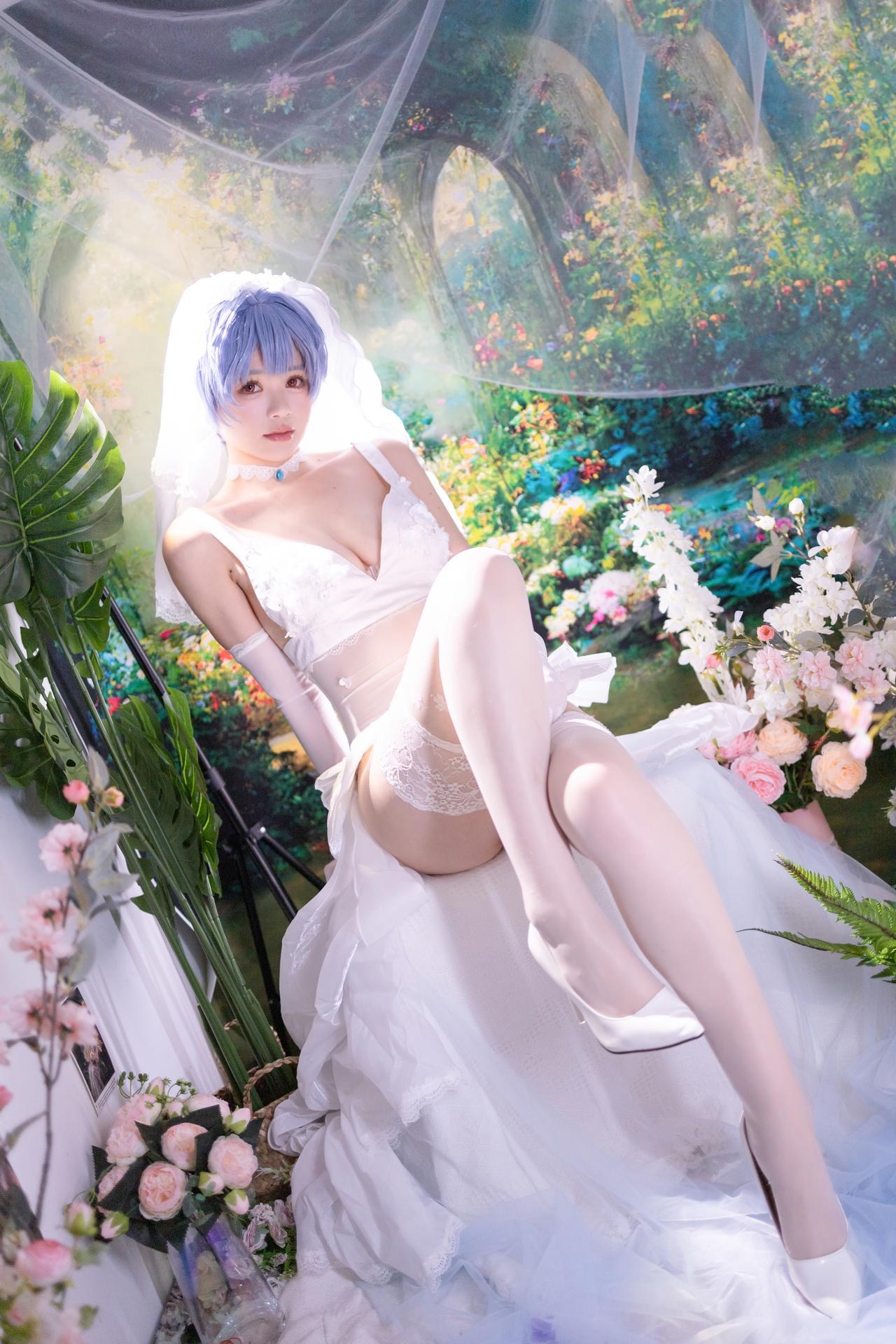 [cosplay] 千反田鹿子 - 新世纪福音战士 绫波丽花嫁：白纱花嫁白丝柔光还原 52P