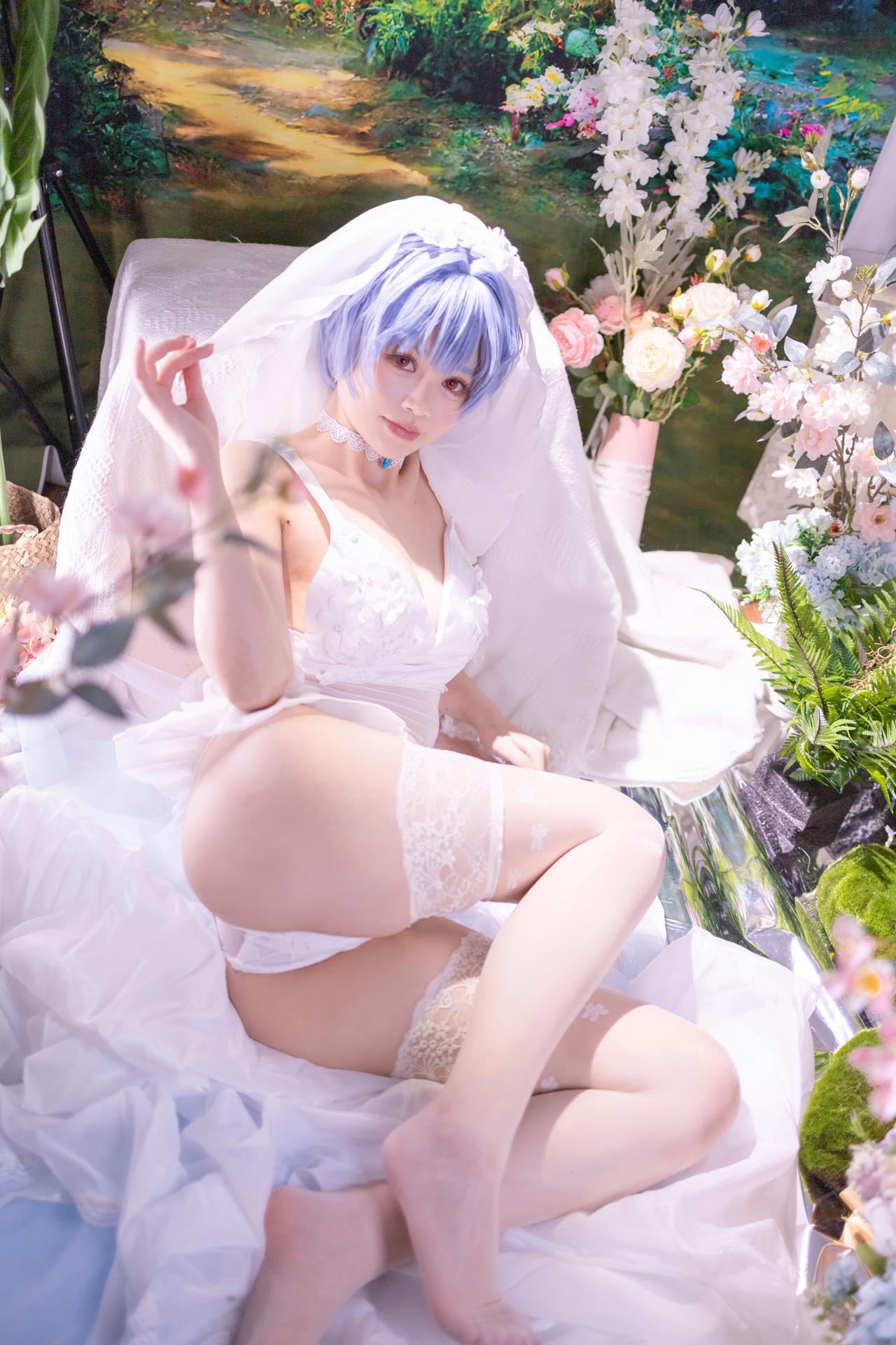[cosplay] 千反田鹿子 - 新世纪福音战士 绫波丽花嫁：白纱花嫁白丝柔光还原 52P