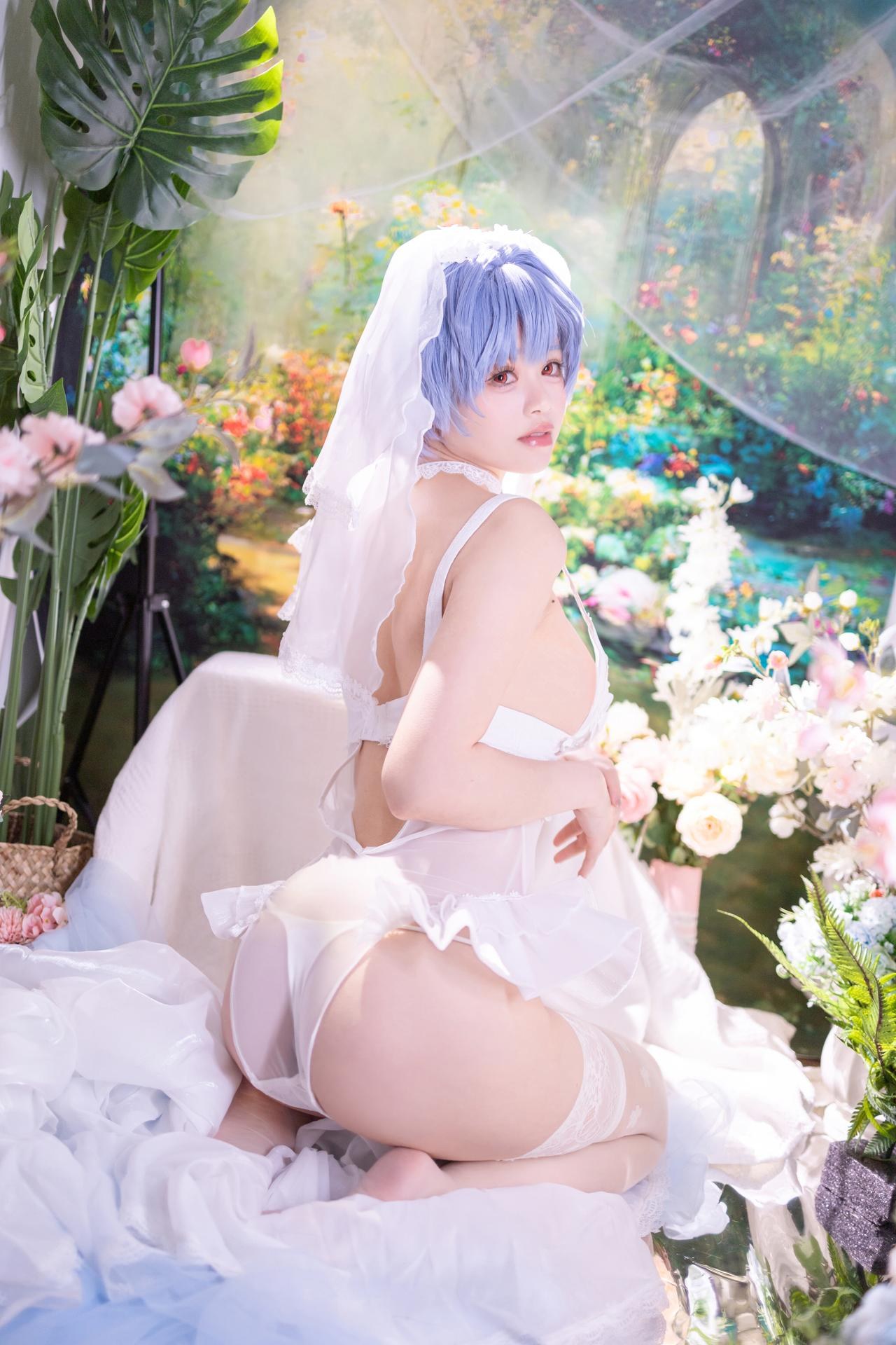 [cosplay] 千反田鹿子 - 신세기 에반게리온 아야나미 레이 웨딩드레스: 흰 베일 웨딩드레스와 화이트 스타킹의 부드러운 광원 재현 52P