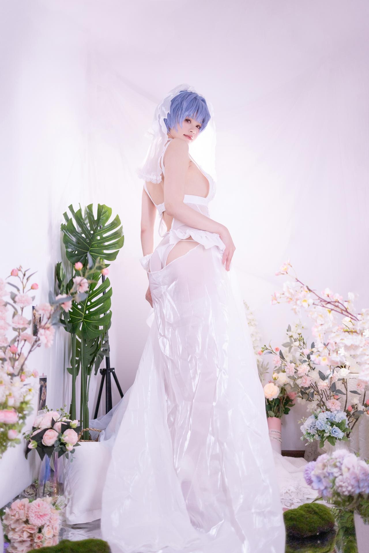 [cosplay] 千反田鹿子 - 신세기 에반게리온 아야나미 레이 웨딩드레스: 흰 베일 웨딩드레스와 화이트 스타킹의 부드러운 광원 재현 52P