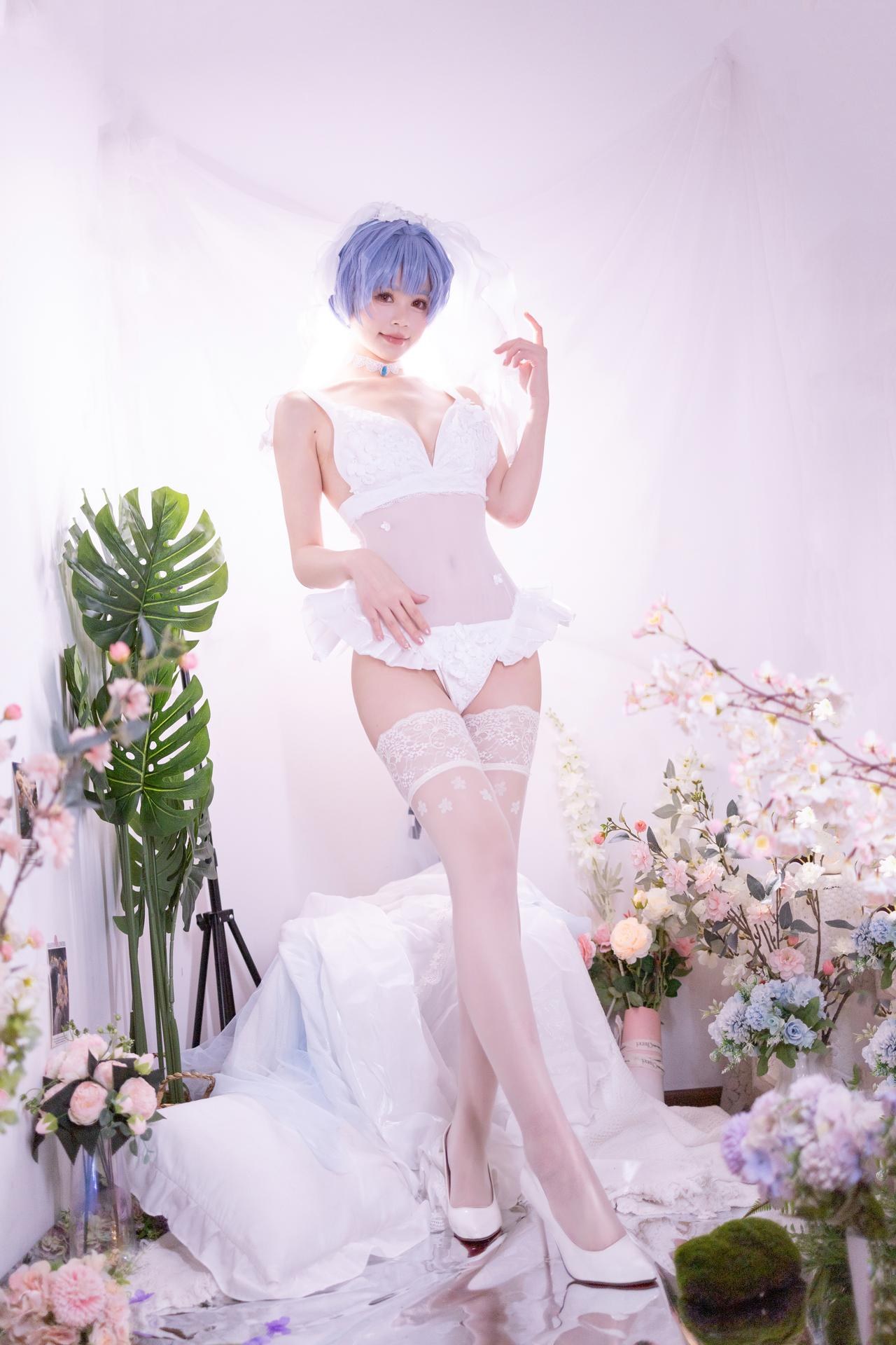 [cosplay] 千反田鹿子 - 신세기 에반게리온 아야나미 레이 웨딩드레스: 흰 베일 웨딩드레스와 화이트 스타킹의 부드러운 광원 재현 52P