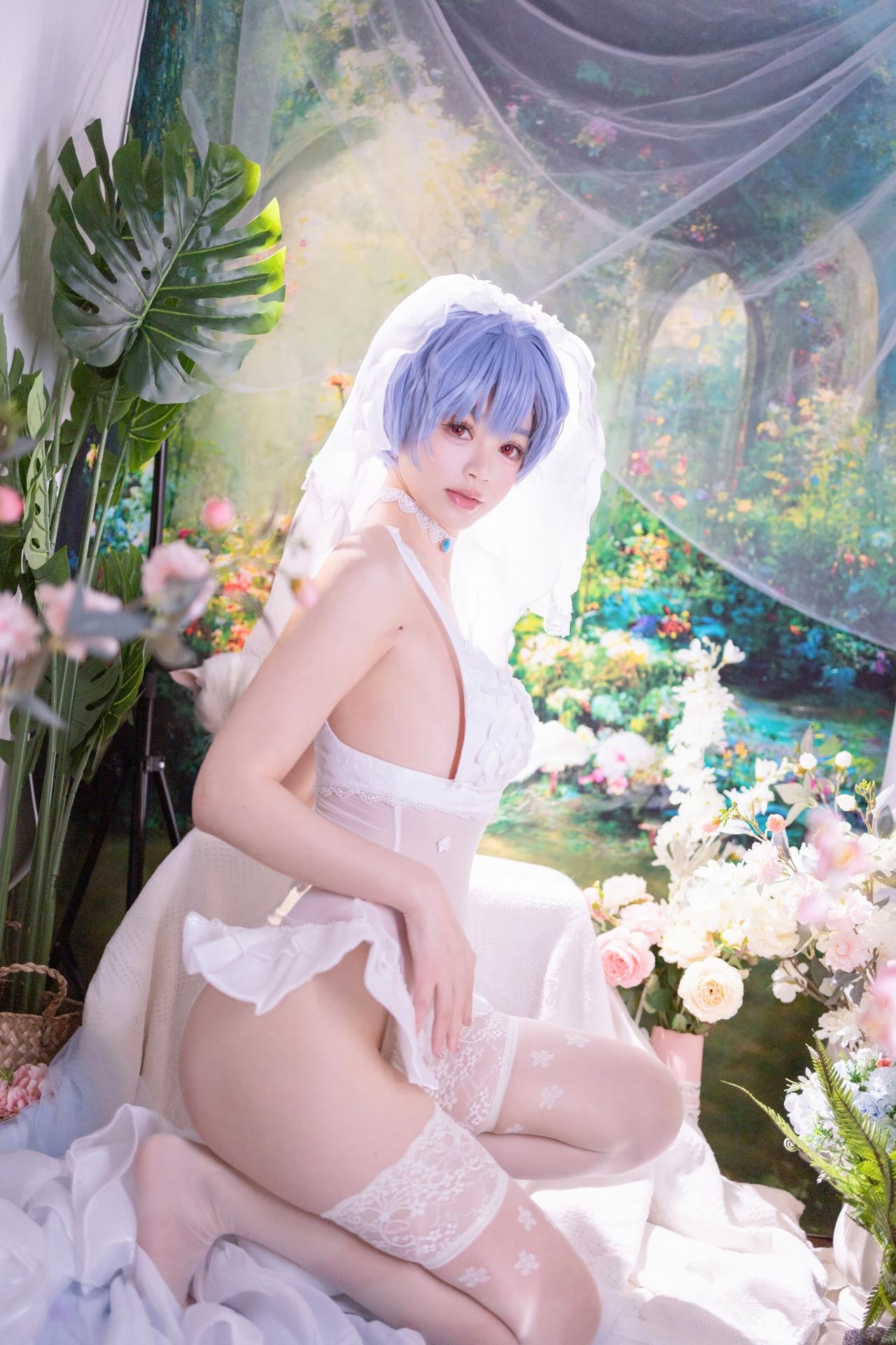 [cosplay] 千反田鹿子 - 신세기 에반게리온 아야나미 레이 웨딩드레스: 흰 베일 웨딩드레스와 화이트 스타킹의 부드러운 광원 재현 52P