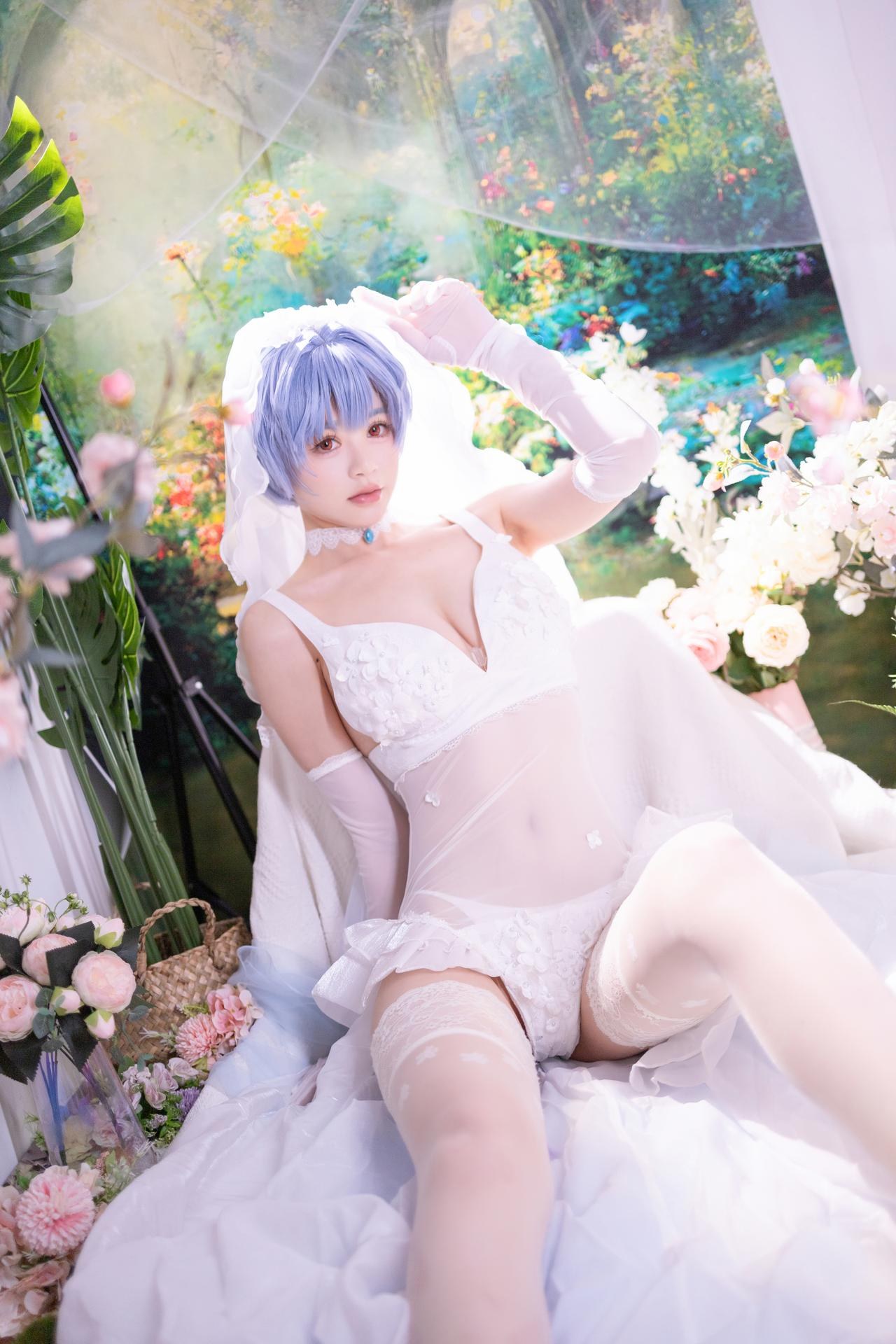 [cosplay] 千反田鹿子 - 신세기 에반게리온 아야나미 레이 웨딩드레스: 흰 베일 웨딩드레스와 화이트 스타킹의 부드러운 광원 재현 52P