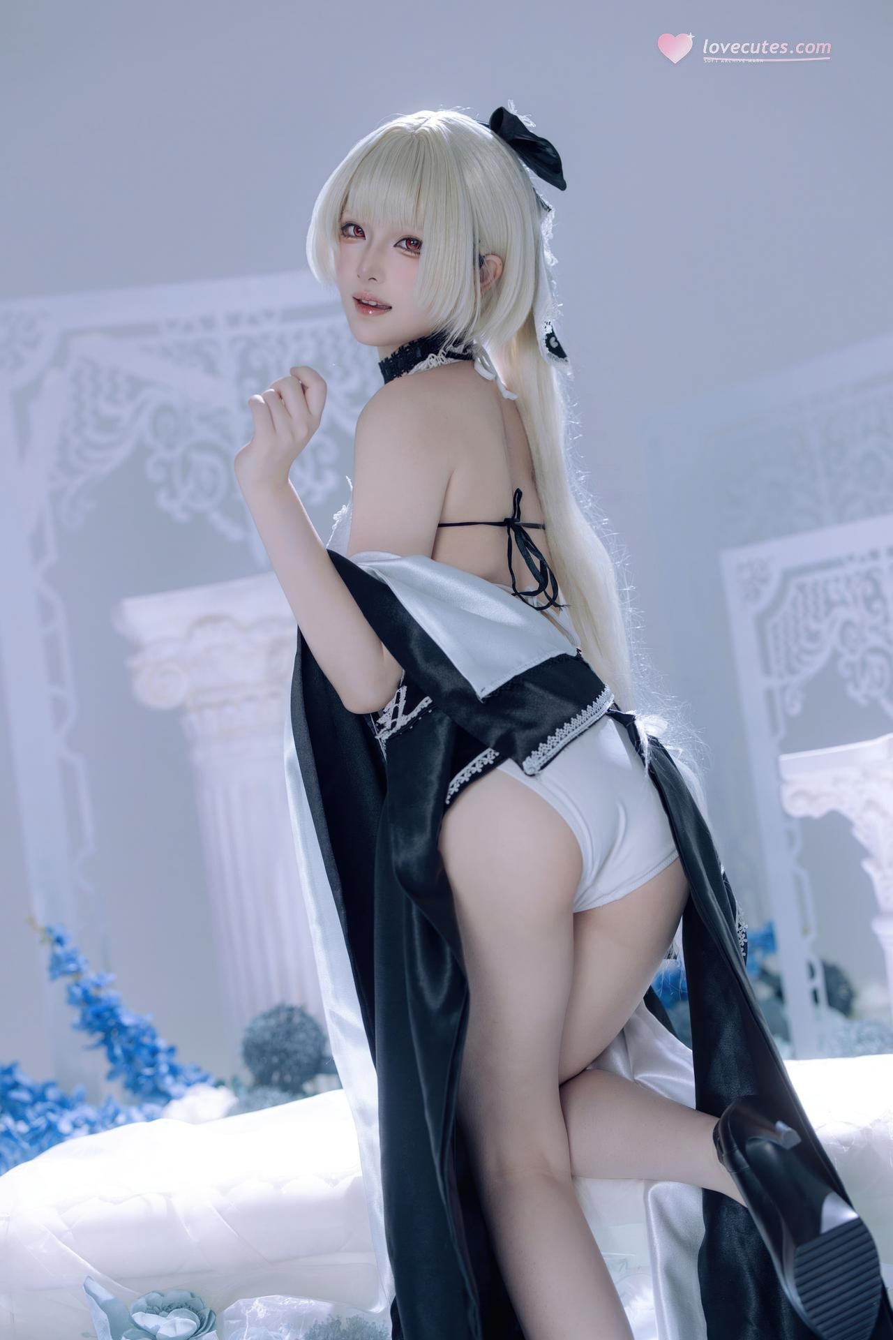 [cosplay] 屿鱼 - 碧蓝航线 可畏 同人礼服：黑白礼服白丝美腿冰蓝布景 63P