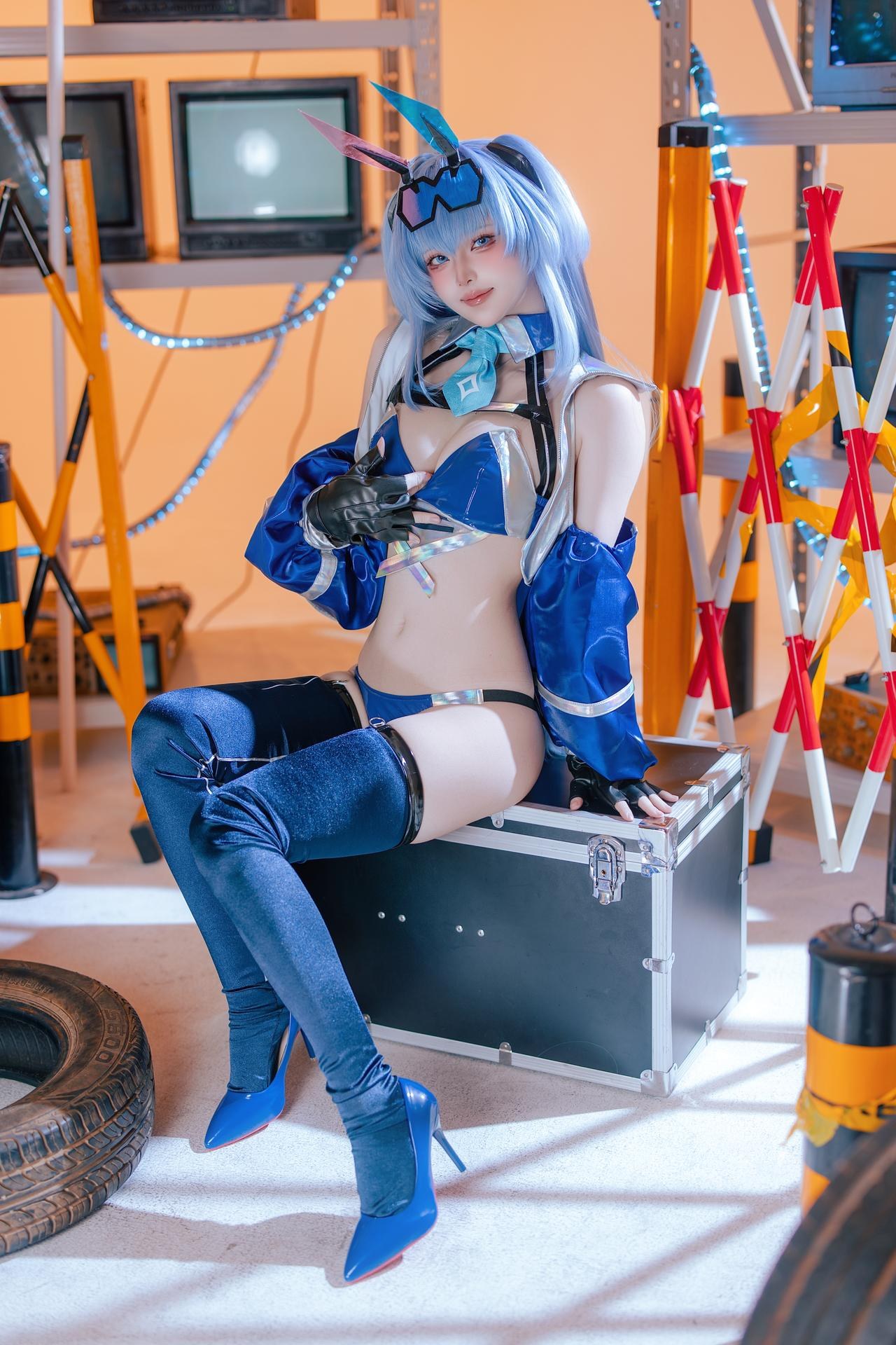 [cosplay] 屿鱼 - 碧蓝航线 花园 レーシングスーツ：ブルーのレーシングスーツ バイク風セット 美脚 82P