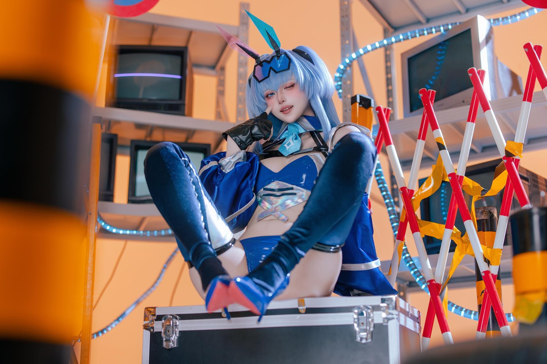 [cosplay] 屿鱼 - 碧蓝航线 花园 レーシングスーツ：ブルーのレーシングスーツ バイク風セット 美脚 82P