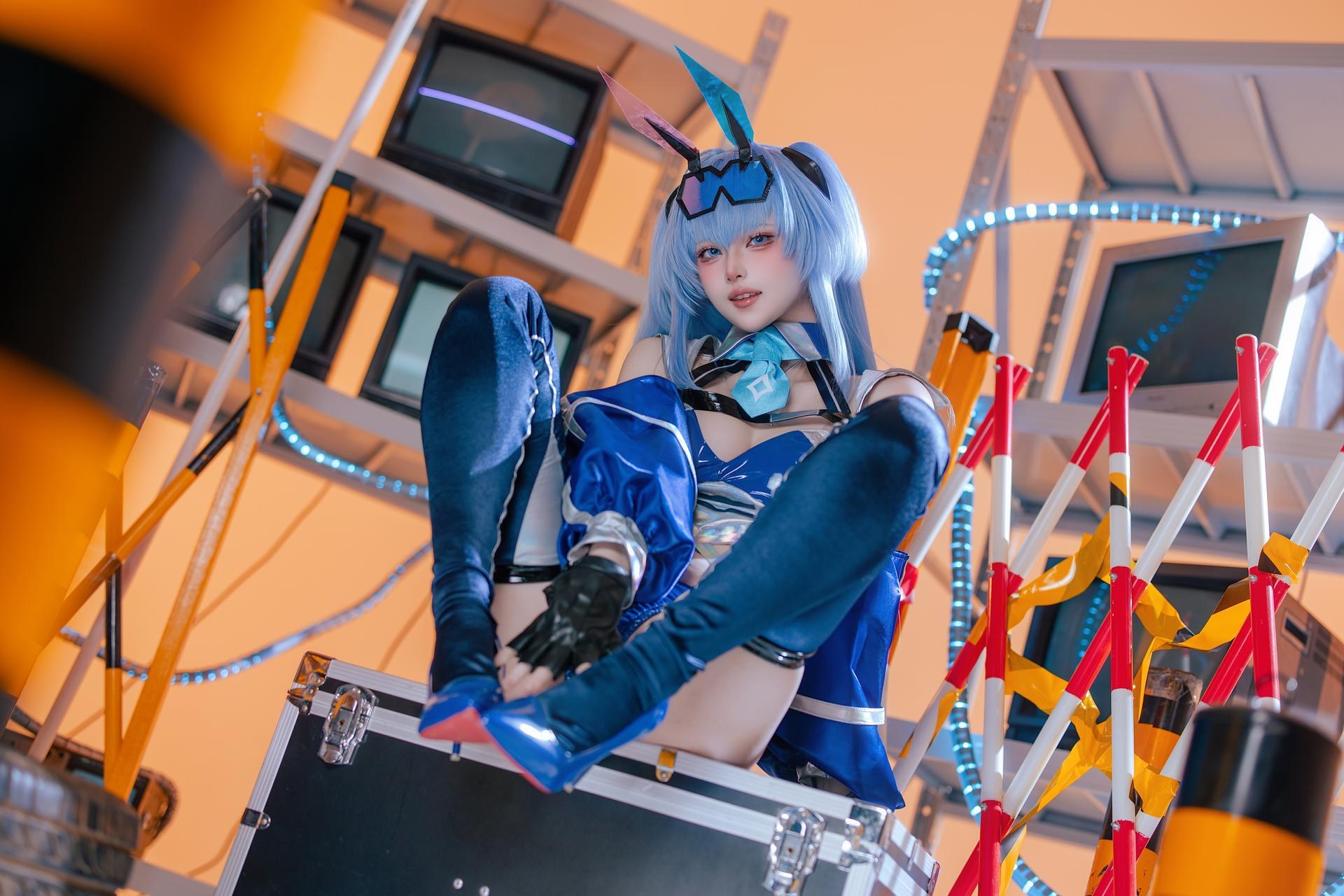 [cosplay] 屿鱼 - 碧蓝航线 花园 レーシングスーツ：ブルーのレーシングスーツ バイク風セット 美脚 82P