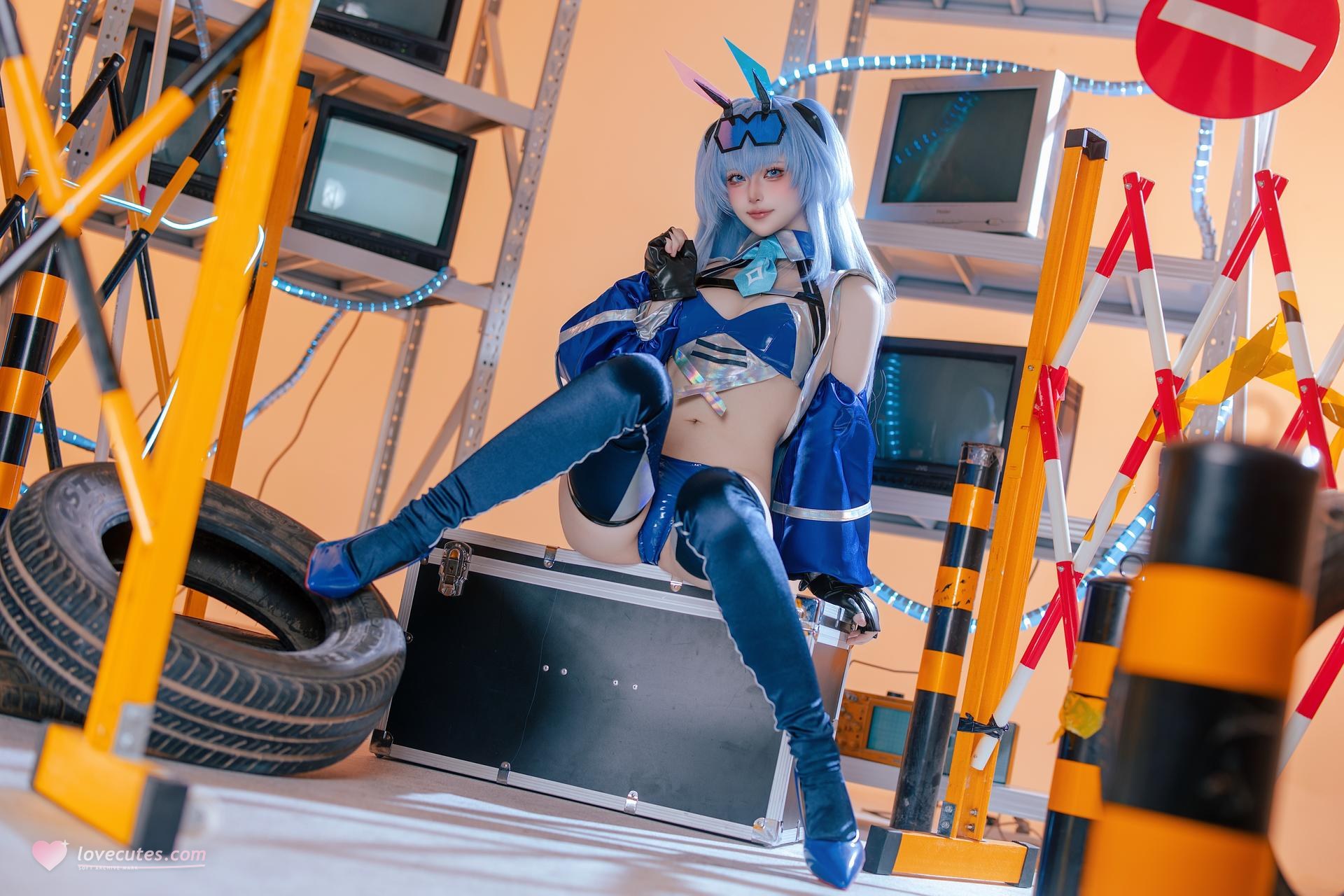 [cosplay] 屿鱼 - 碧蓝航线 花园 レーシングスーツ：ブルーのレーシングスーツ バイク風セット 美脚 82P