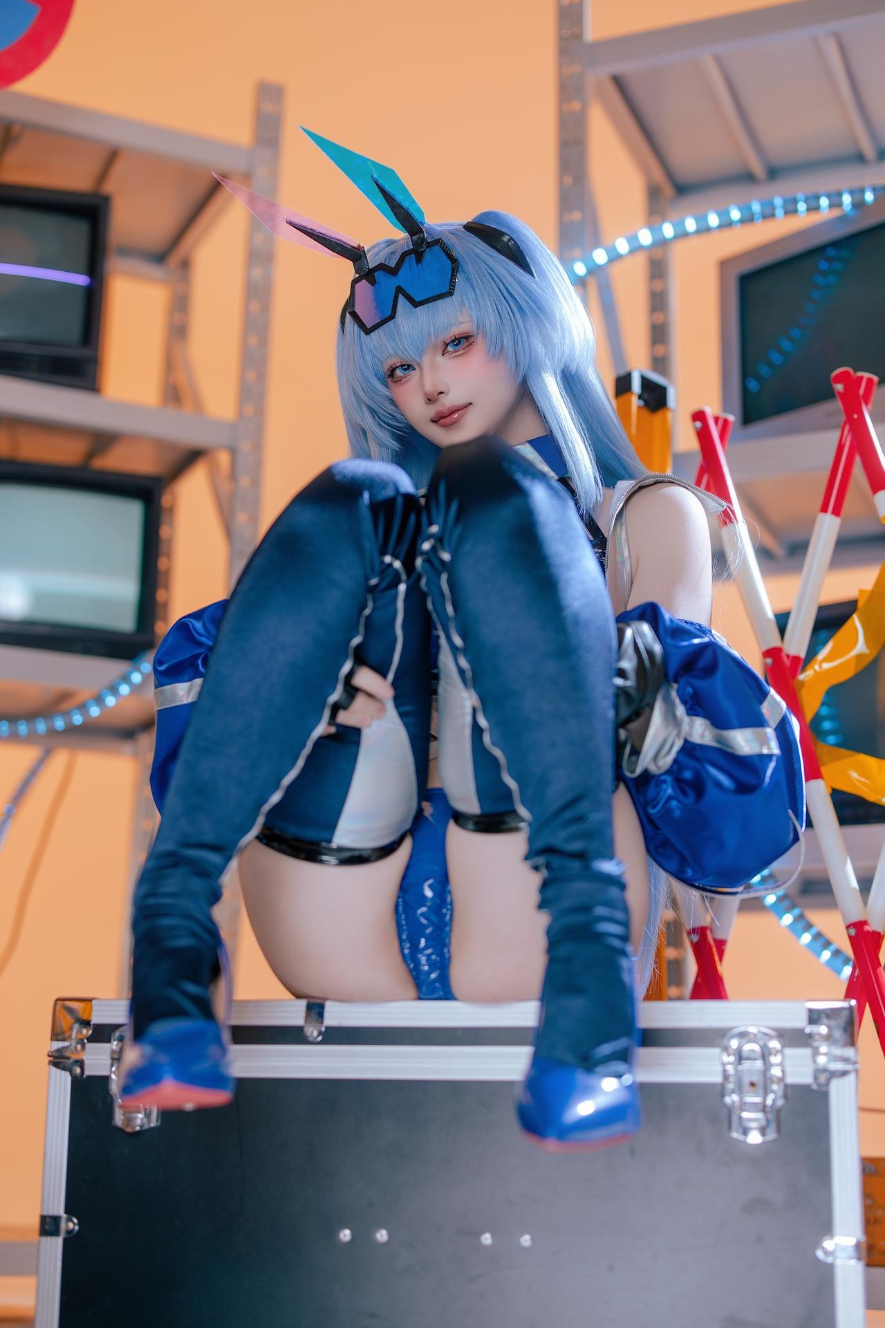 [cosplay] 屿鱼 - 碧蓝航线 花园 レーシングスーツ：ブルーのレーシングスーツ バイク風セット 美脚 82P