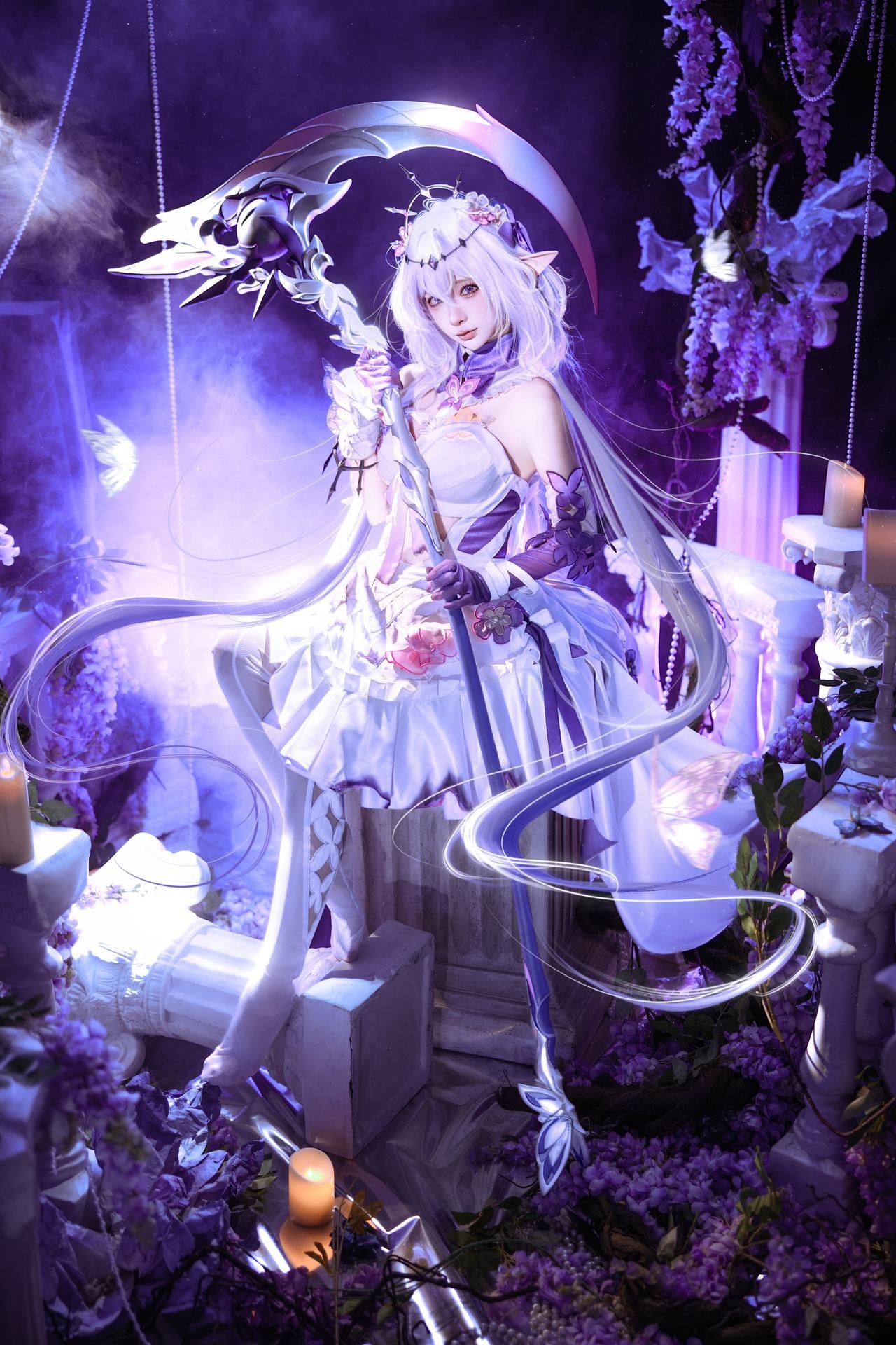 [cosplay] 蠢沫沫 - 崩坏星穹铁道 遐蝶：ชุดเดรสม่วงขาว ปีกผีเสื้อ ถ่ายทำตามต้นฉบับสมจริง 12P