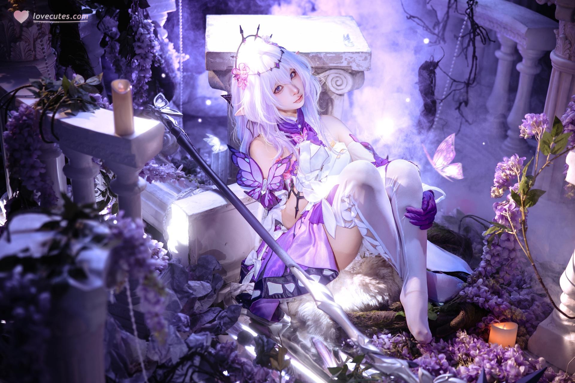 [cosplay] 蠢沫沫 - 崩坏星穹铁道 遐蝶：ชุดเดรสม่วงขาว ปีกผีเสื้อ ถ่ายทำตามต้นฉบับสมจริง 12P